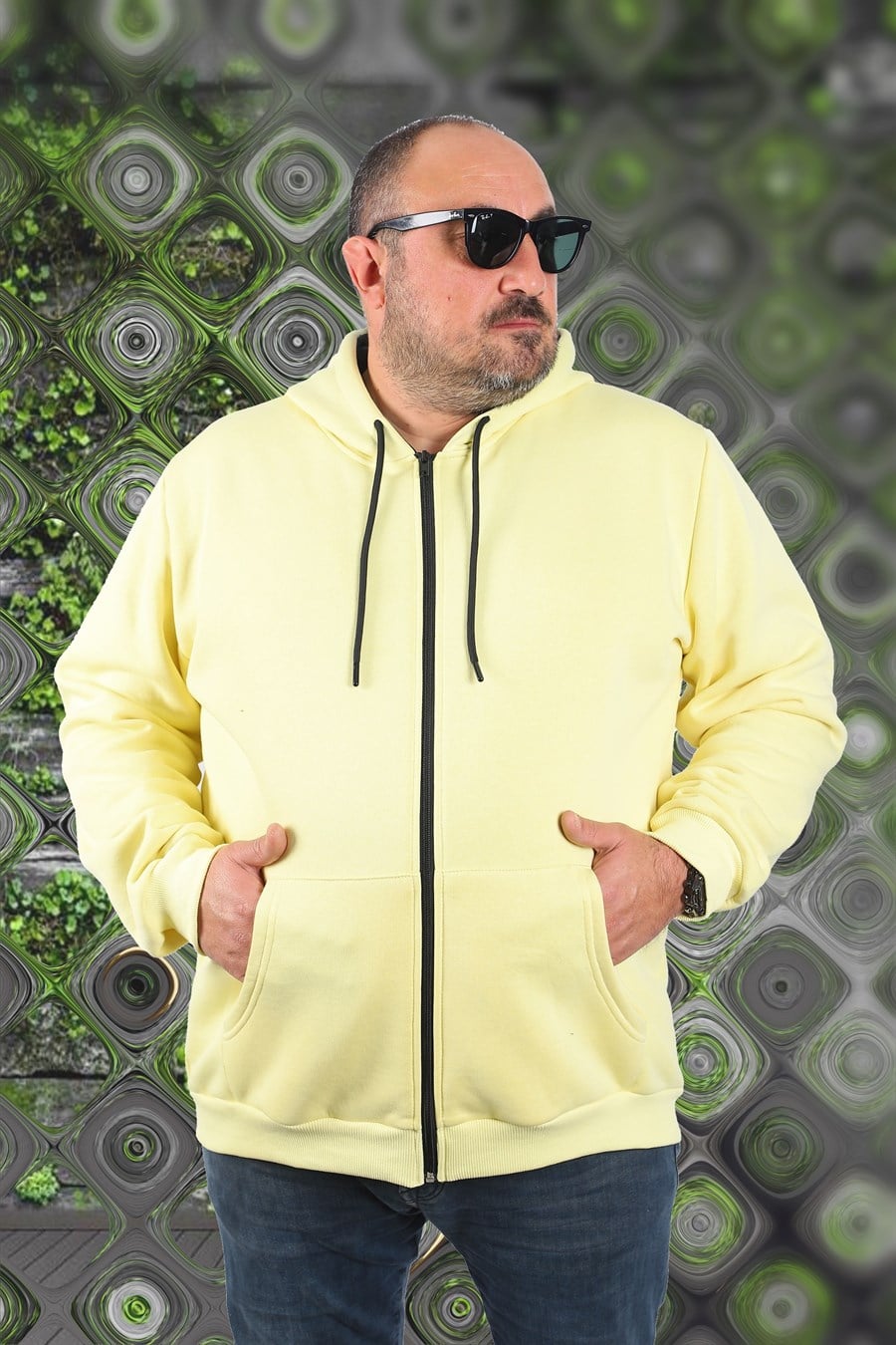 Mocgrande Büyük Beden Unisex Kapüşonlu 3ip Sweat 11701 SARI