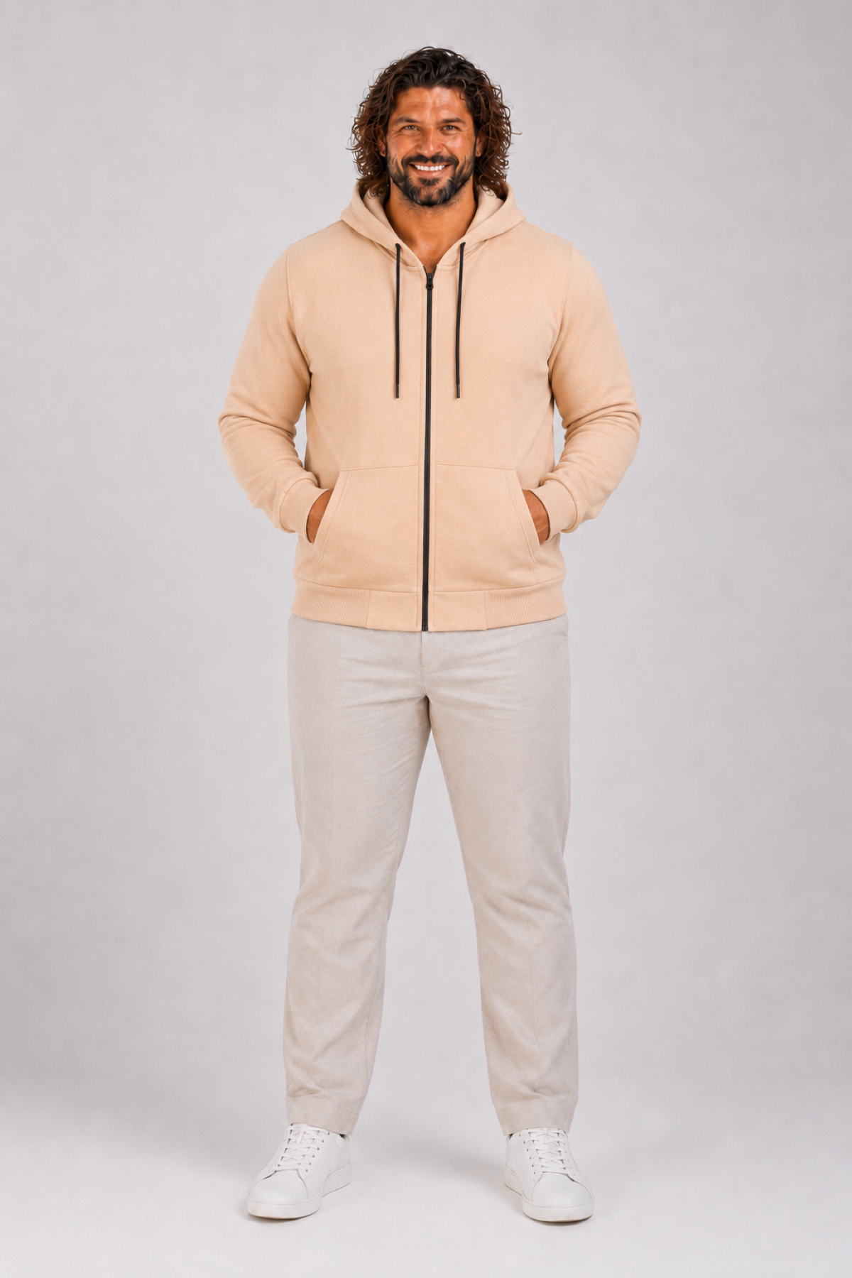 Mocgrande Büyük Beden Unisex Kapüşonlu 3ip Sweat 11701 BEJ
