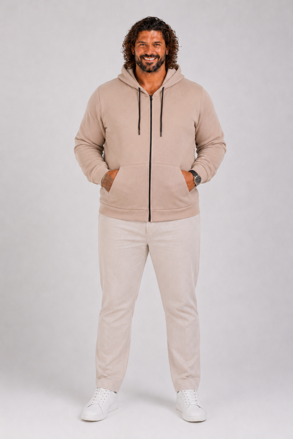 Mocgrande Büyük Beden Unisex Kapüşonlu 3ip Sweat 11701 TOPRAK