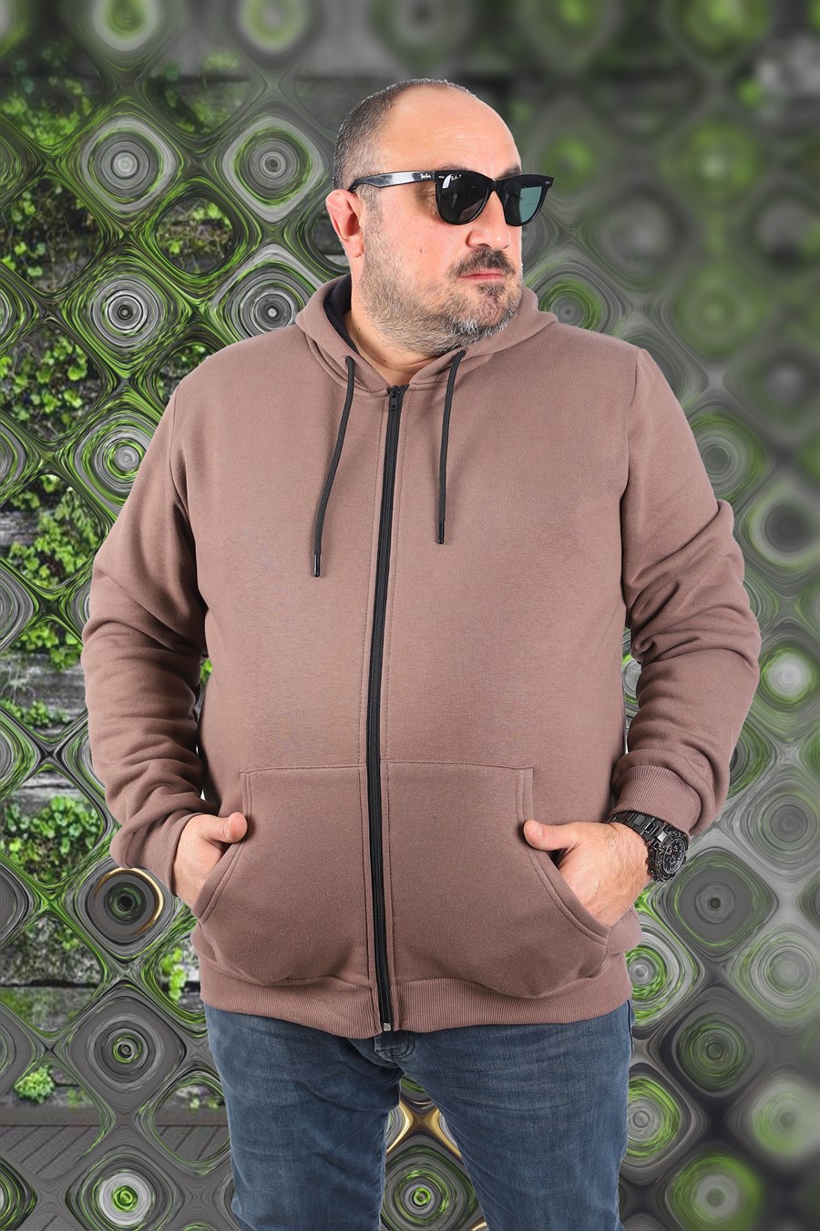 Mocgrande Büyük Beden Unisex Kapüşonlu 3ip Sweat 11701 TABA