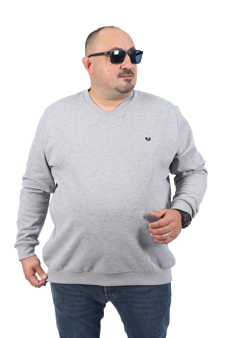 MocGrande Büyük Beden V Yaka Double Face Basic 22720