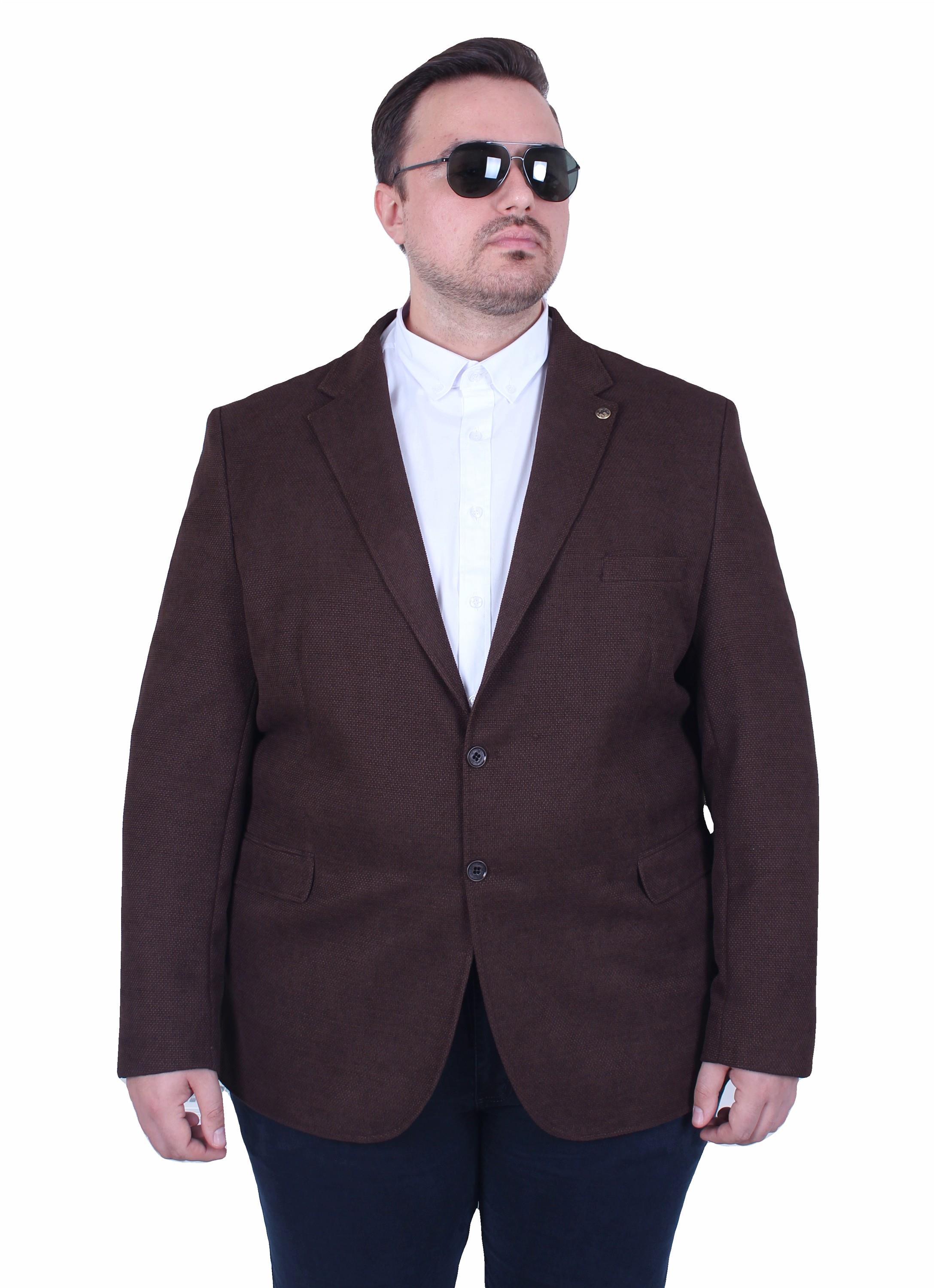 Mocgrande Erkek Büyük Beden 4 Drop Blazer Şönili Ceket 500602 KAHVERENGİ
