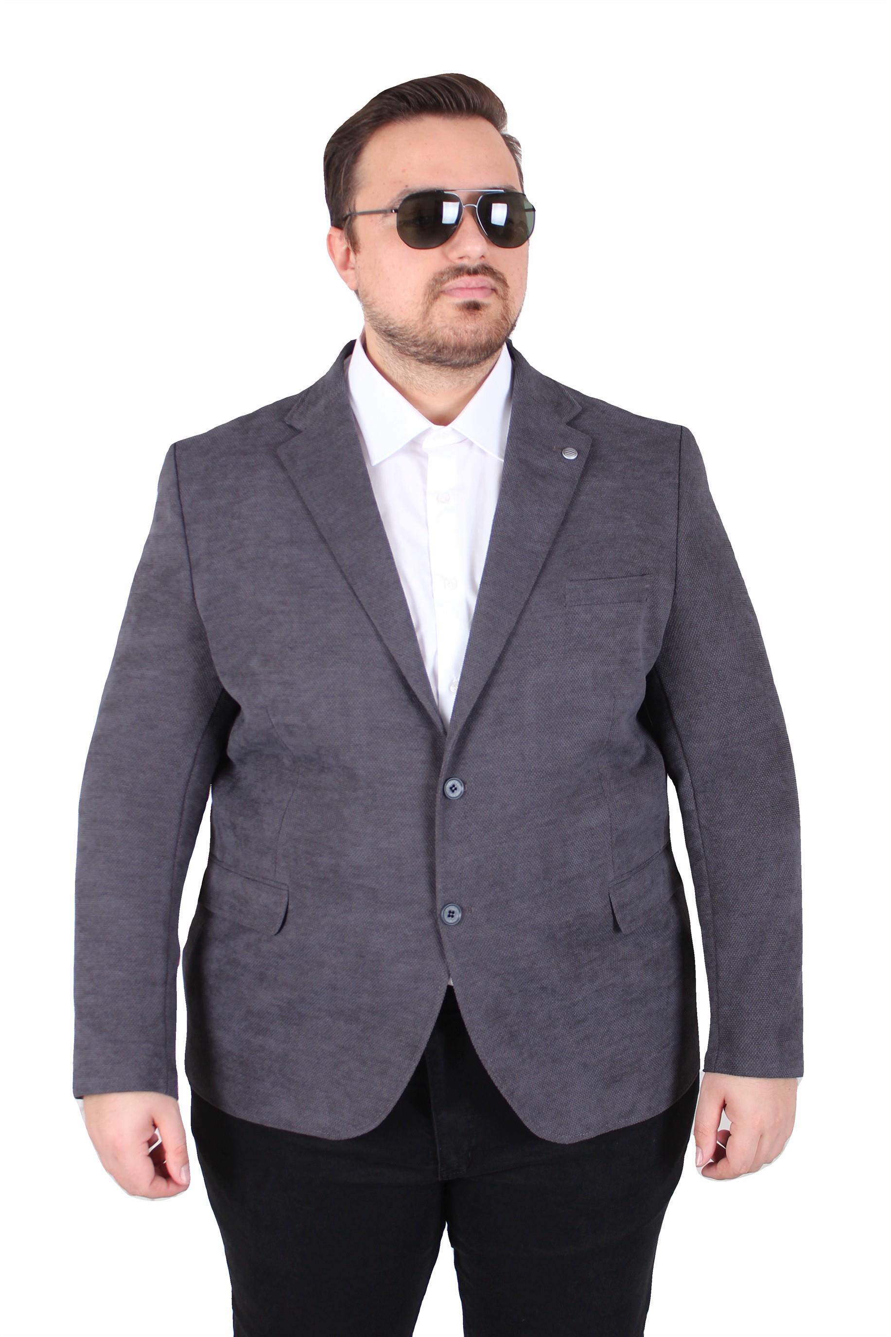 Mocgrande Erkek Büyük Beden 4 Drop Blazer Şönili Ceket 500602 ANTRASIT