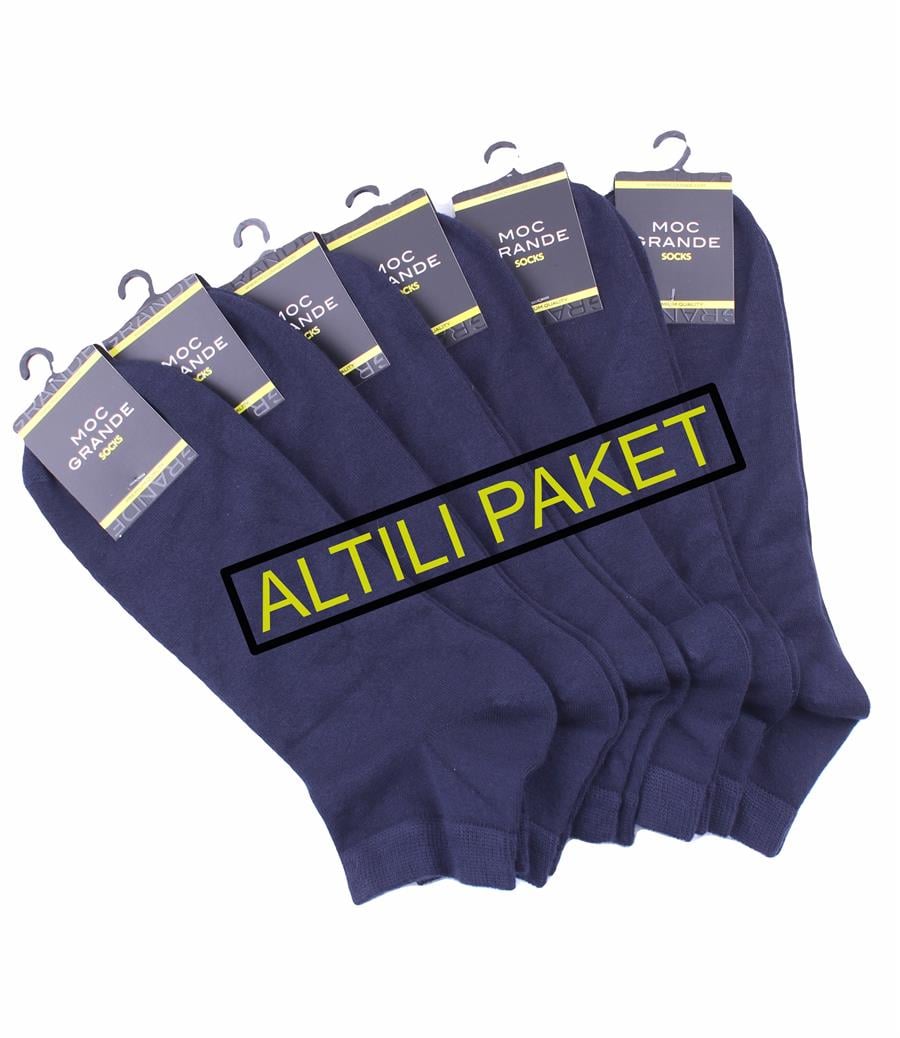 MocGrande Erkek Büyük Beden Bambu Dikişsiz Altılı Paket Patik Çorap 11903 LACIVERT