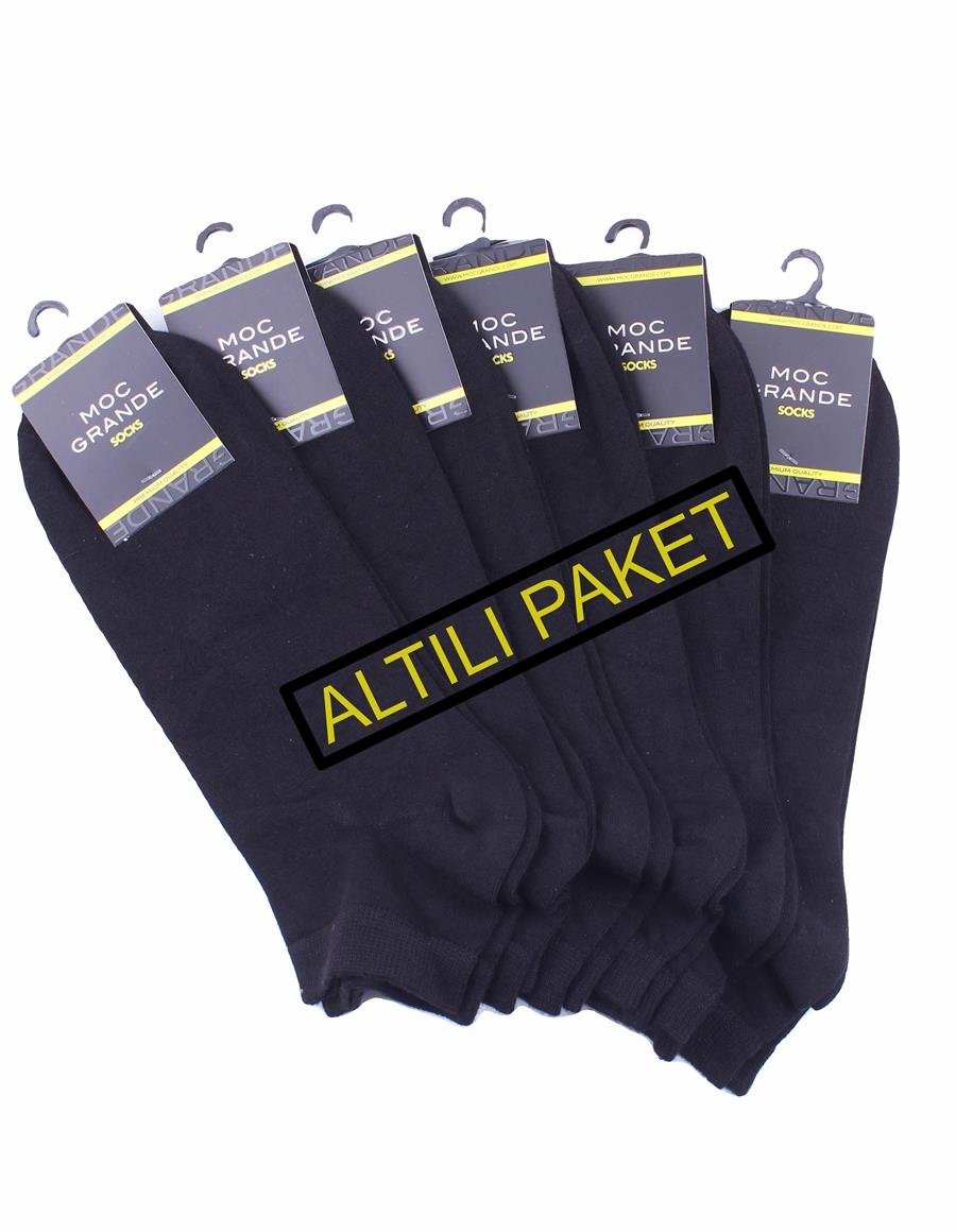 MocGrande Erkek Büyük Beden Bambu Dikişsiz Altılı Paket Patik Çorap 11903 SIYAH