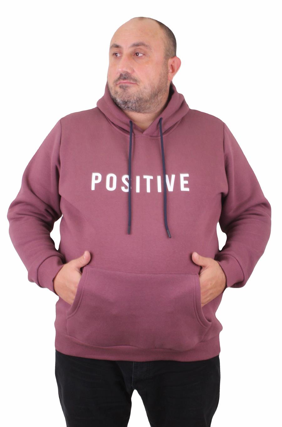 Mocgrande Erkek Büyük Beden Kapuşonlu Sweat Positive 23211 Eflatun