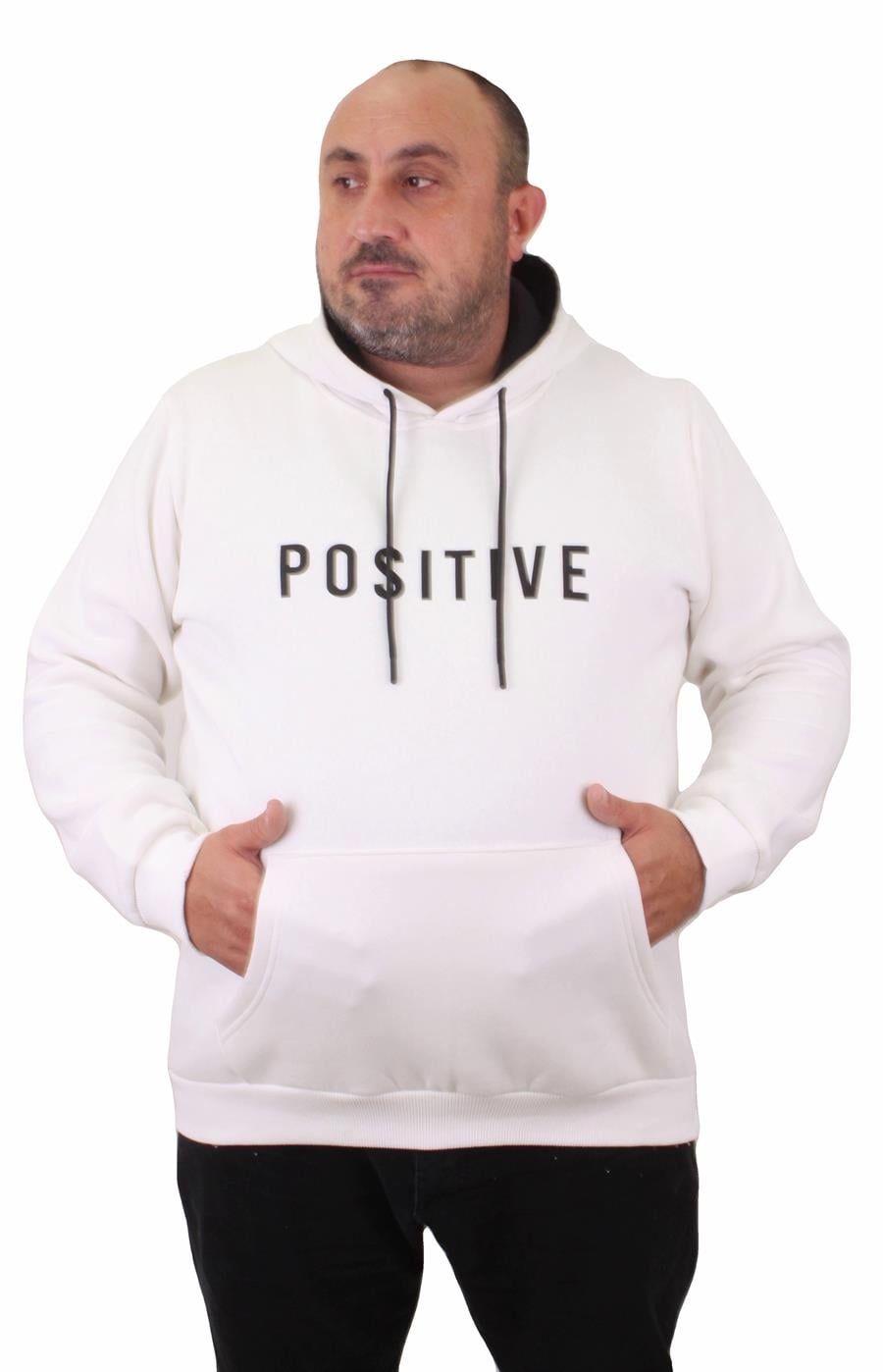 Mocgrande Erkek Büyük Beden Kapuşonlu Sweat Positive 23211 EKRU