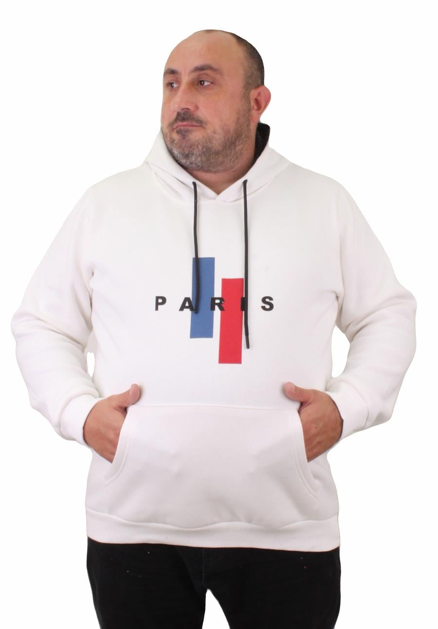 Mocgrande Erkek Büyük Beden Kapuşonlu Sweat Paris 23209 EKRU