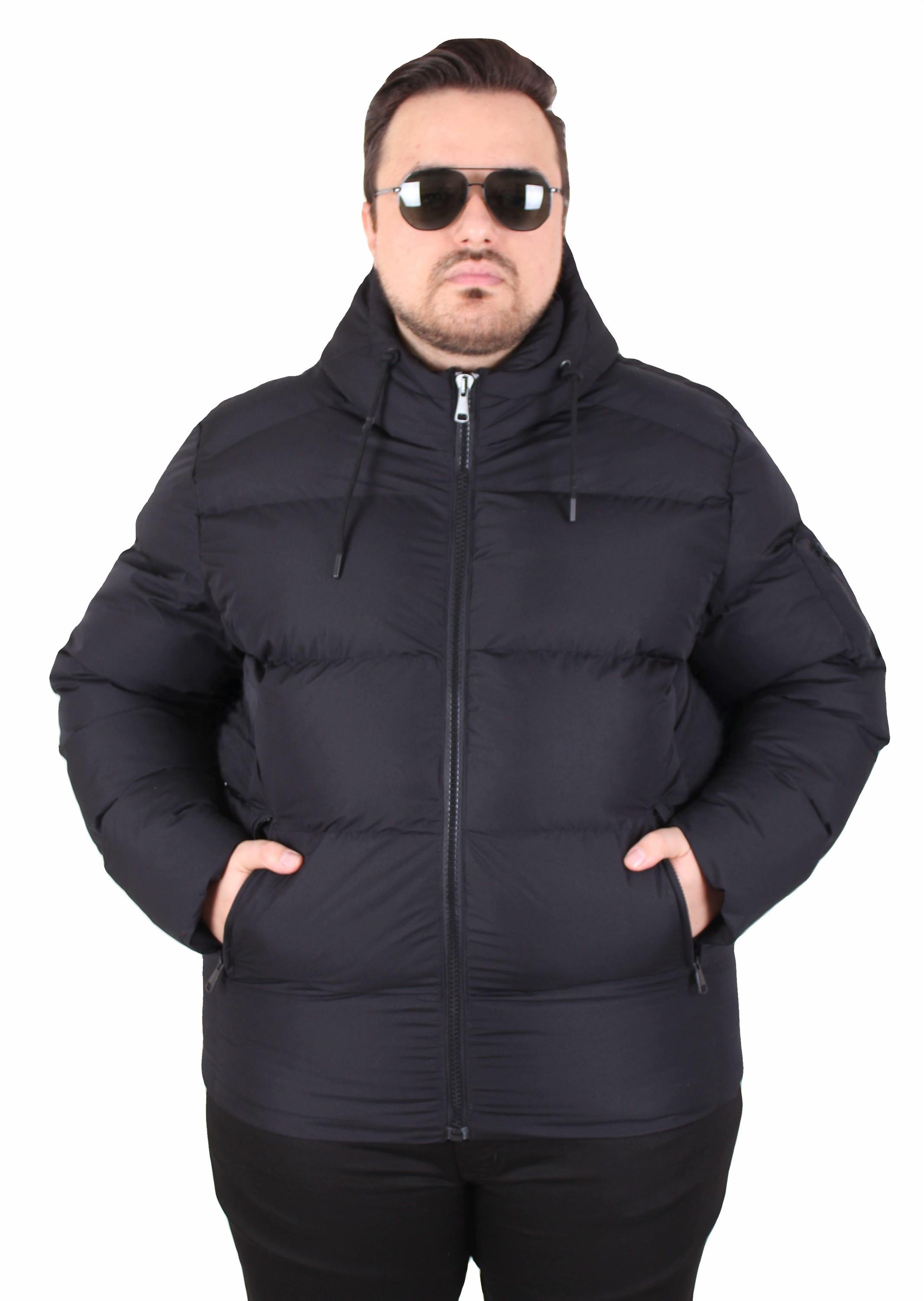 Mocgrande Erkek Büyük Beden Kapüşonlu Mont Lusso 2505 SIYAH