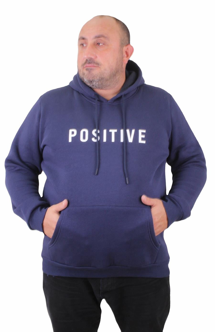 Mocgrande Erkek Büyük Beden Kapuşonlu Sweat Positive 23211 INDIGO