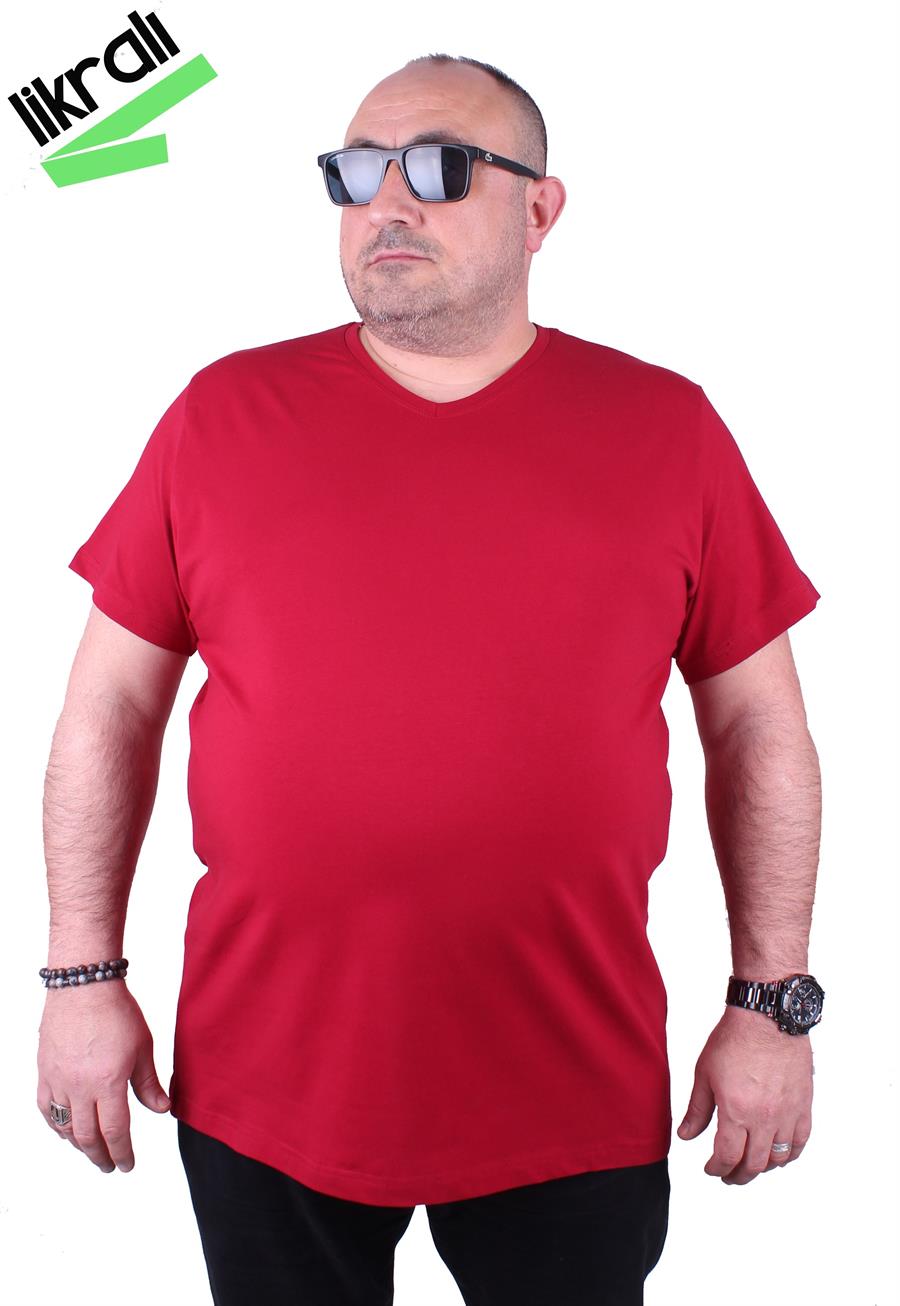 Mocgrande Erkek Büyük Beden Likralı Basic V Yaka Tişört 11170 BORDO
