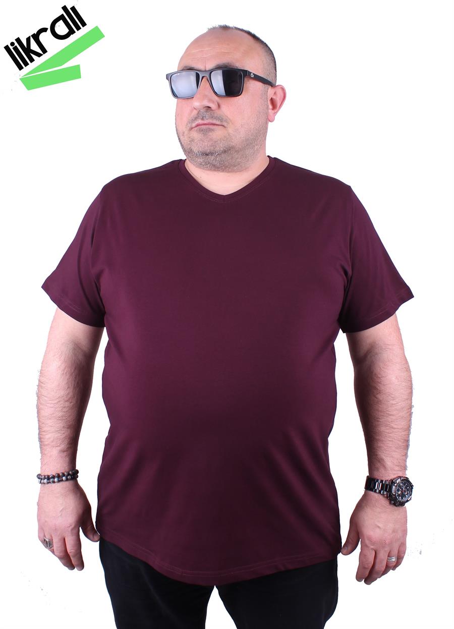 Mocgrande Erkek Büyük Beden Likralı Basic V Yaka Tişört 11170 MURDUM