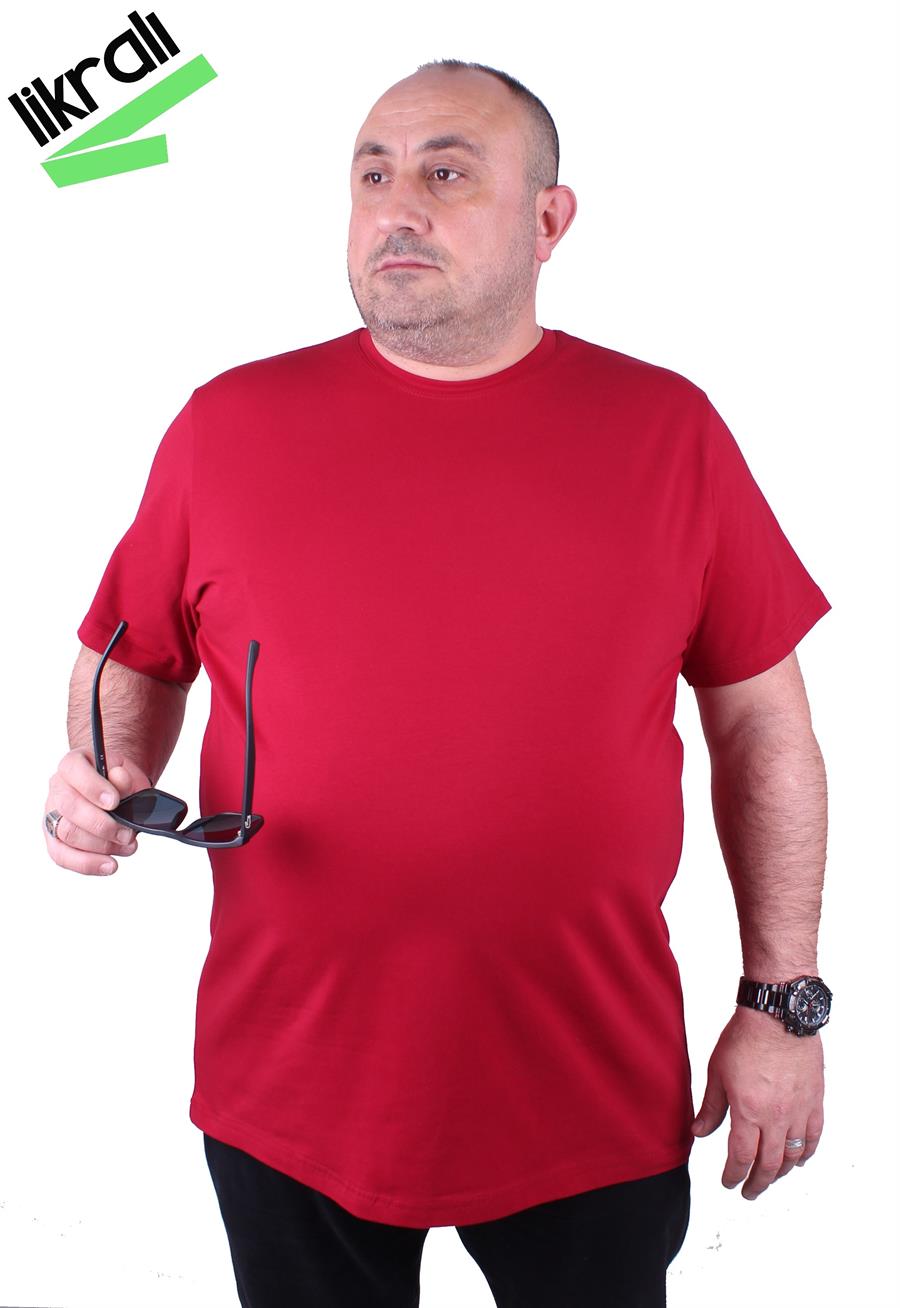 Mocgrande Erkek Büyük Beden Likralı Basic Sıfır Yaka Tişört 11160 BORDO