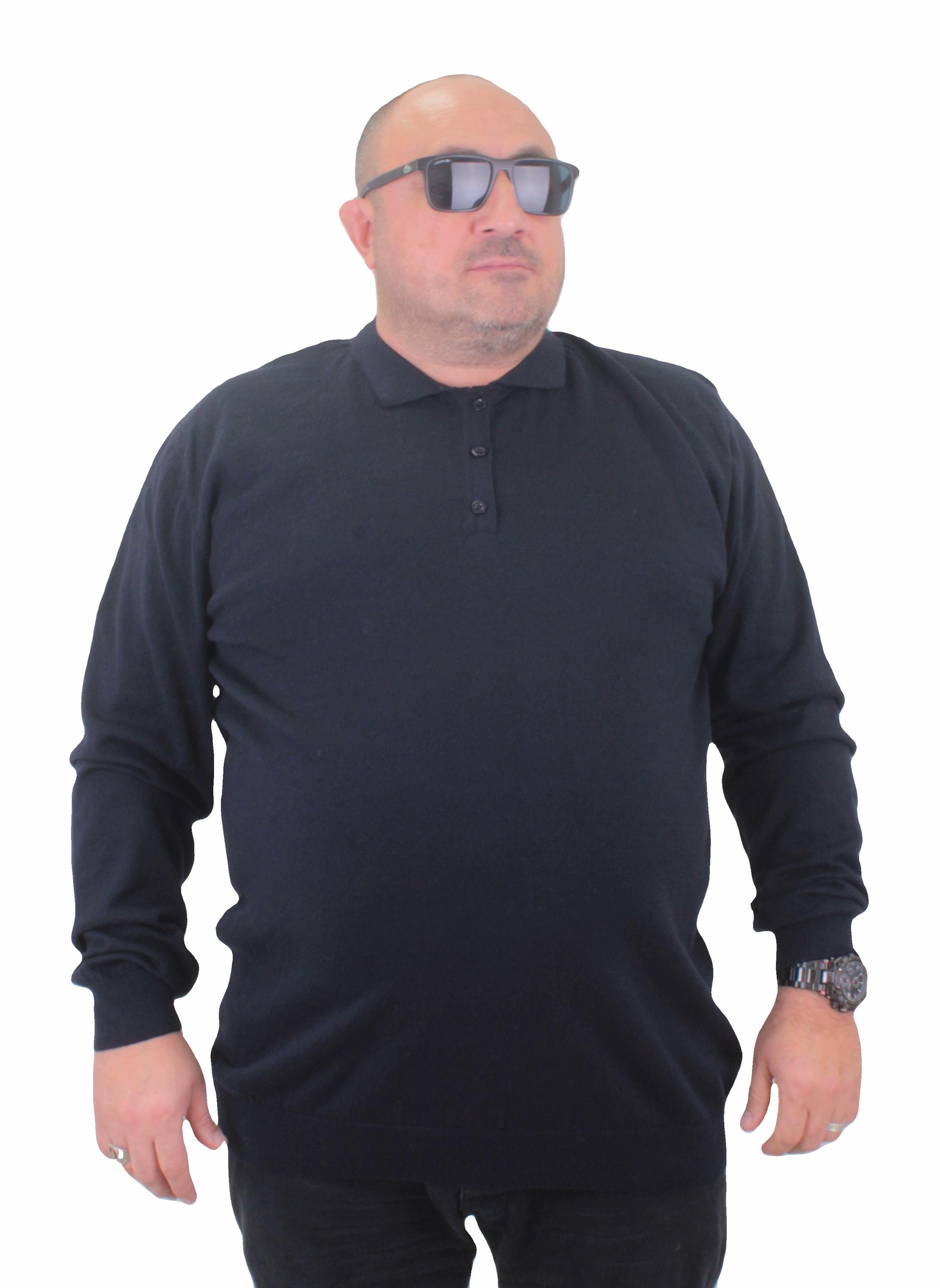 Mocgrande Erkek Büyük Beden Polo Yaka Düğmeli Triko Kazak 23700 LACIVERT