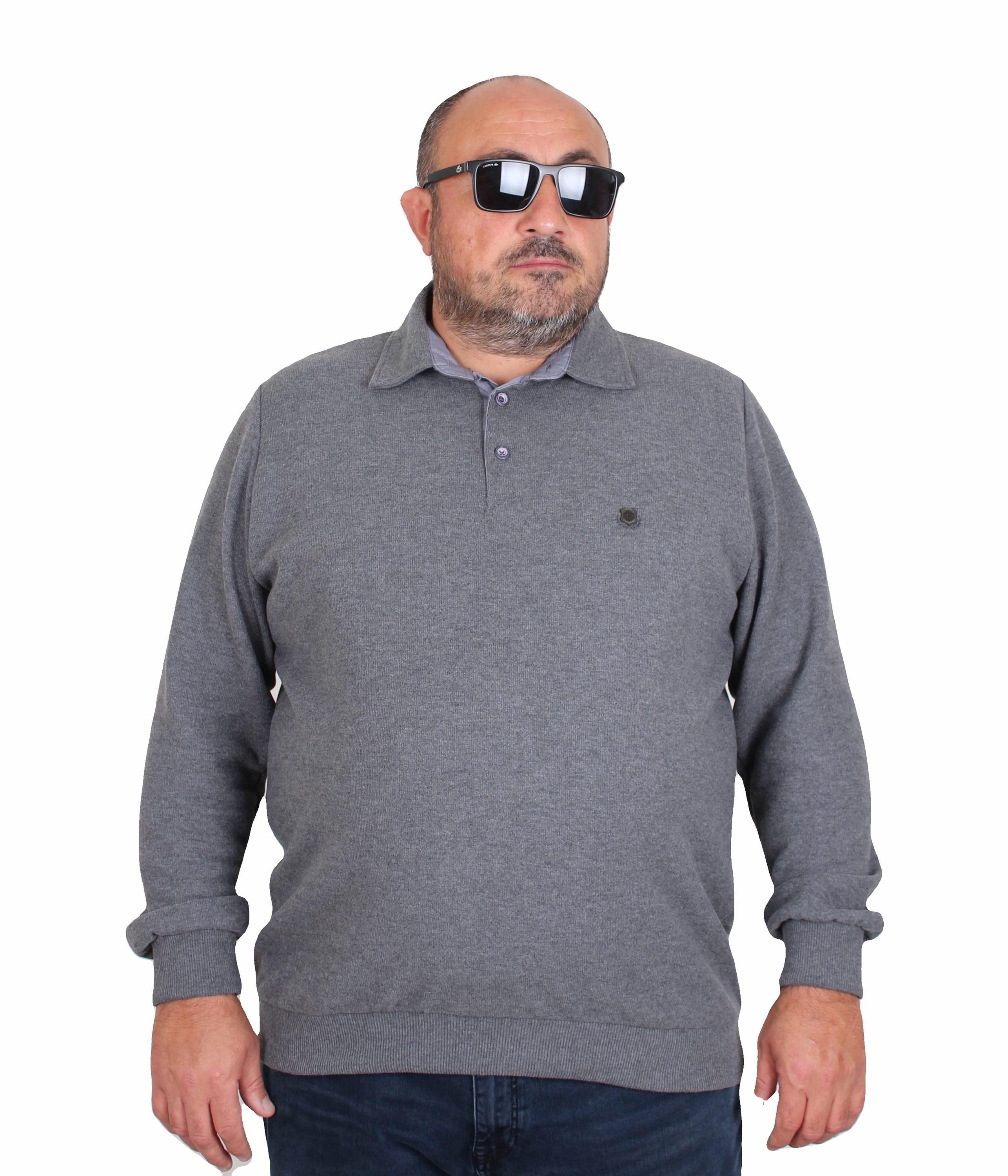 MocGrande Erkek Büyük Beden Polo Yaka Sweat Orjinal 24409 ANTRASİT MELANJ