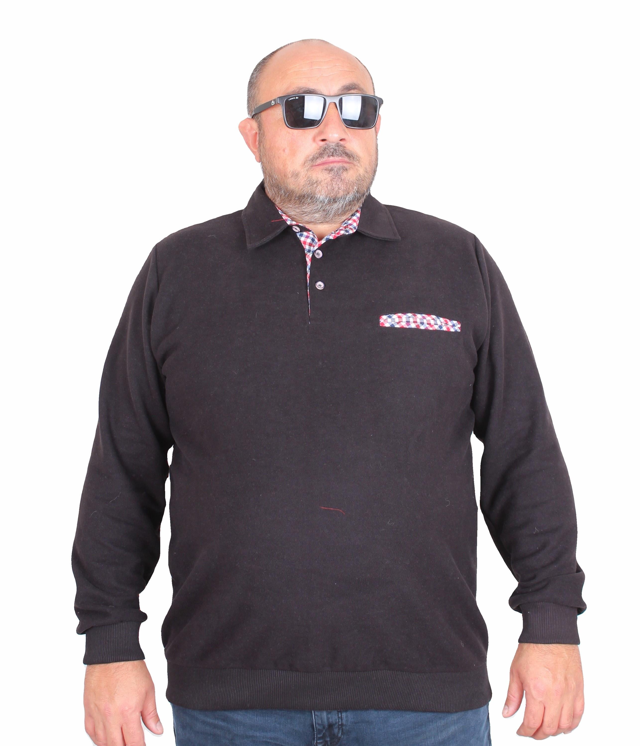 MocGrande Erkek Büyük Beden Polo Yaka Sweat Flota Cep 24407 SIYAH