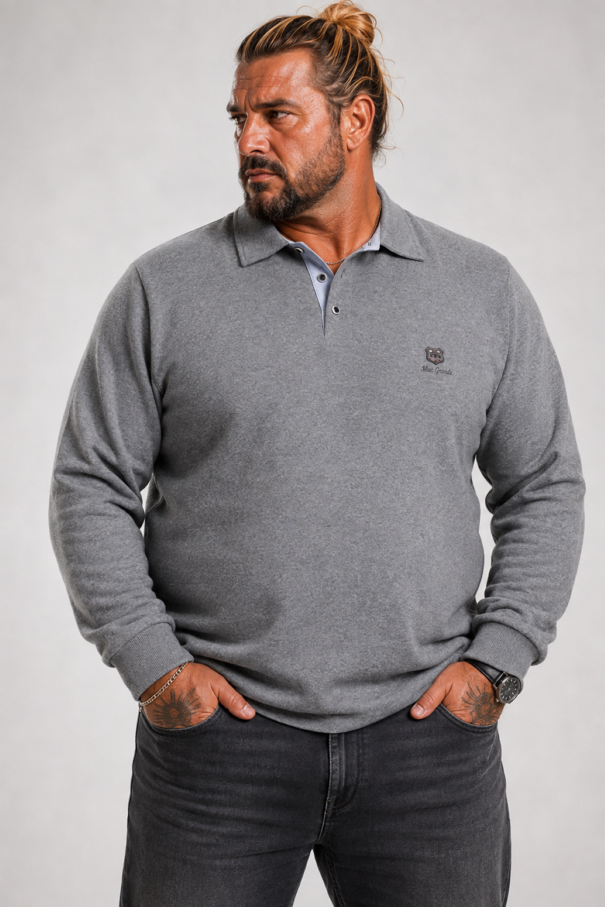 MocGrande Erkek Büyük Beden Polo Yaka Sweat Moc Grande 24410 ANTRASİT MELANJ