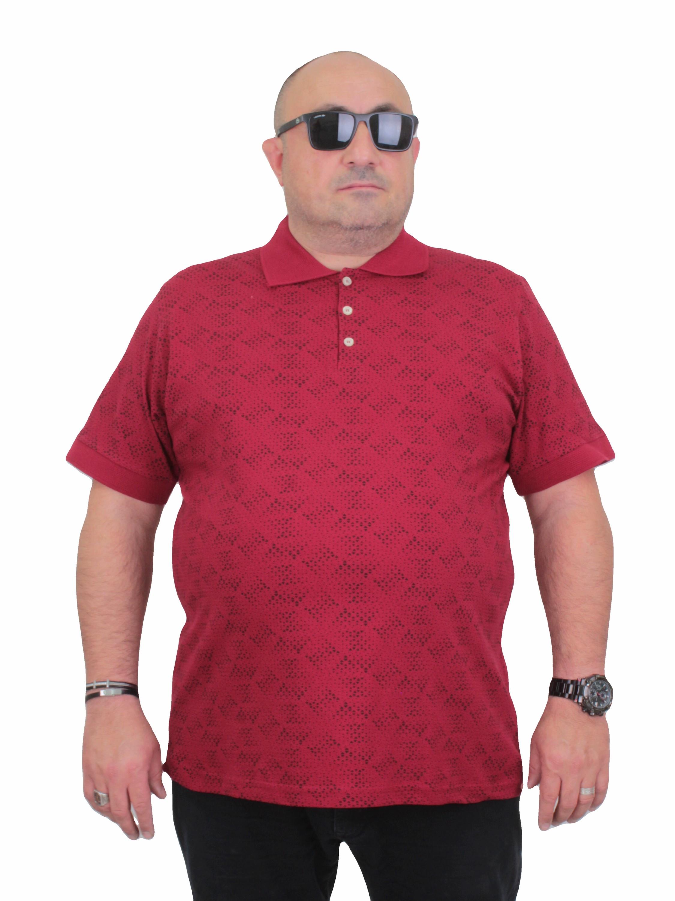 Mocgrande Erkek Büyük Beden Polo Yaka Üçgen Baskılı Tişört 24450 BORDO