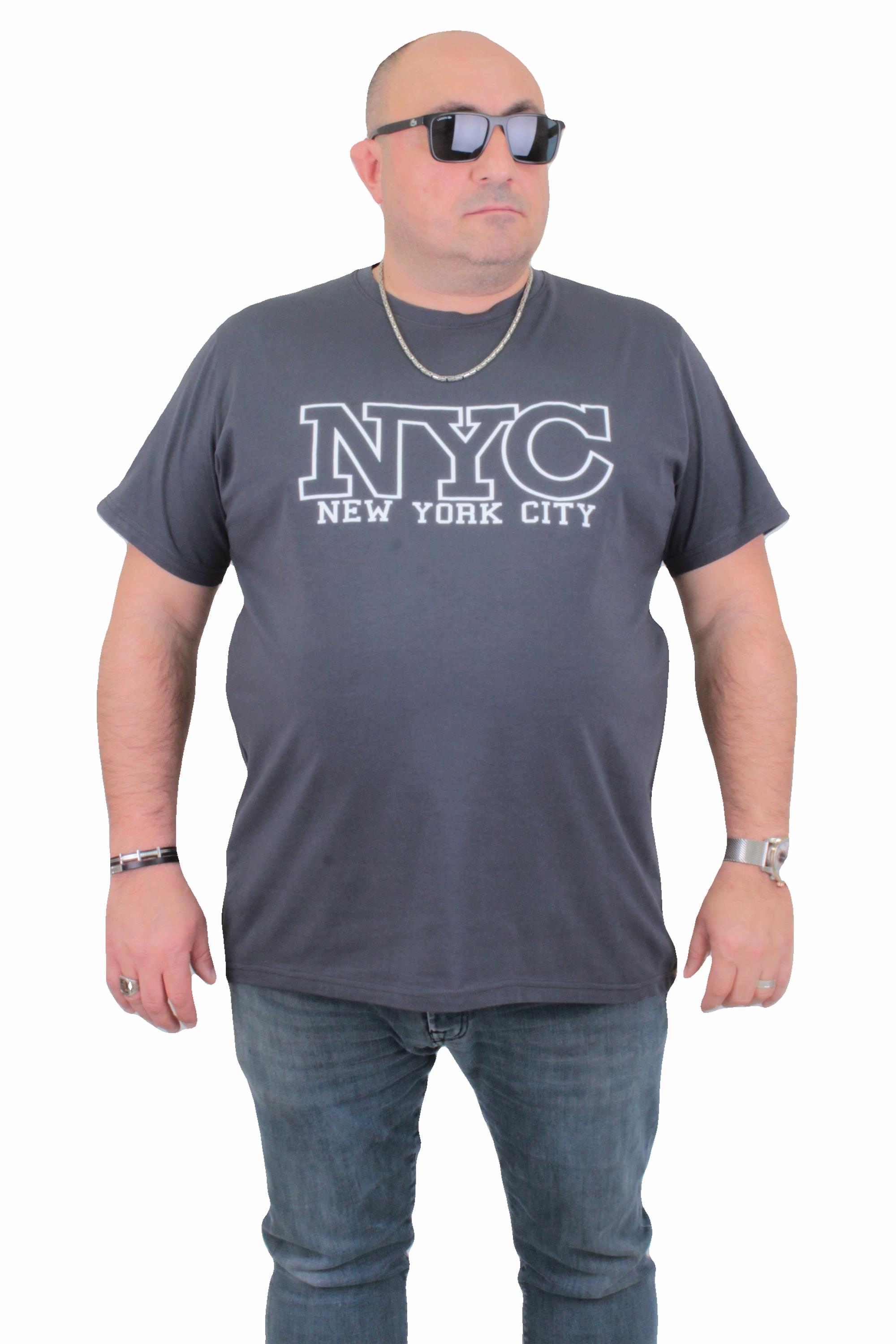 Mocgrande Erkek Büyük Beden Sıfır Yaka Tişört NYC 24133 FUME