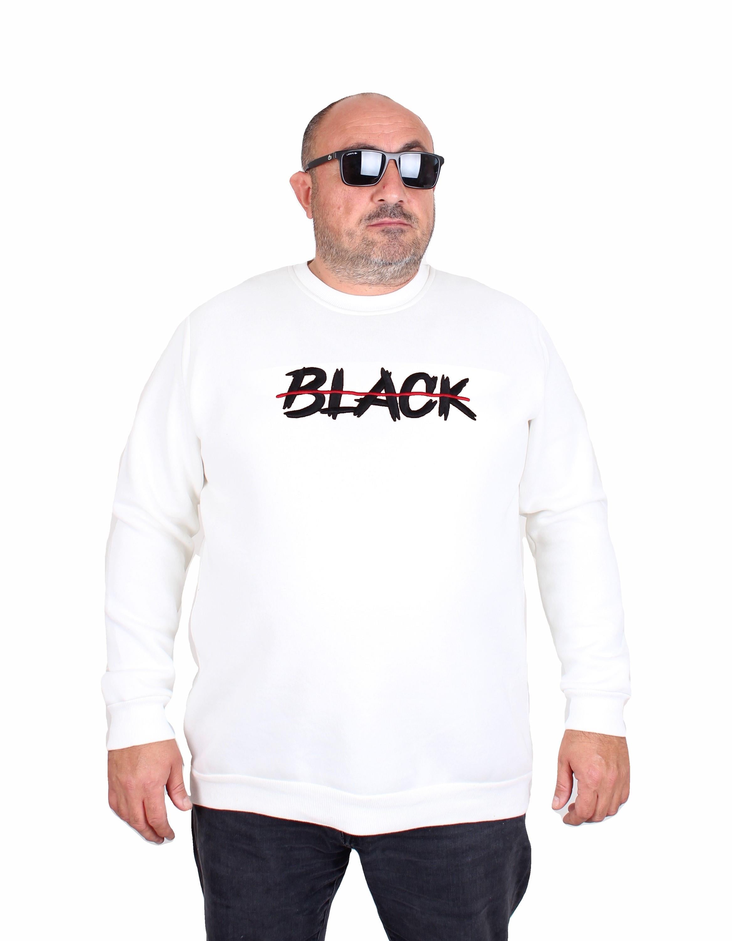 Mocgrande Erkek Büyük Beden Sıfır Yaka 3ip Sweat Black 24202 EKRU