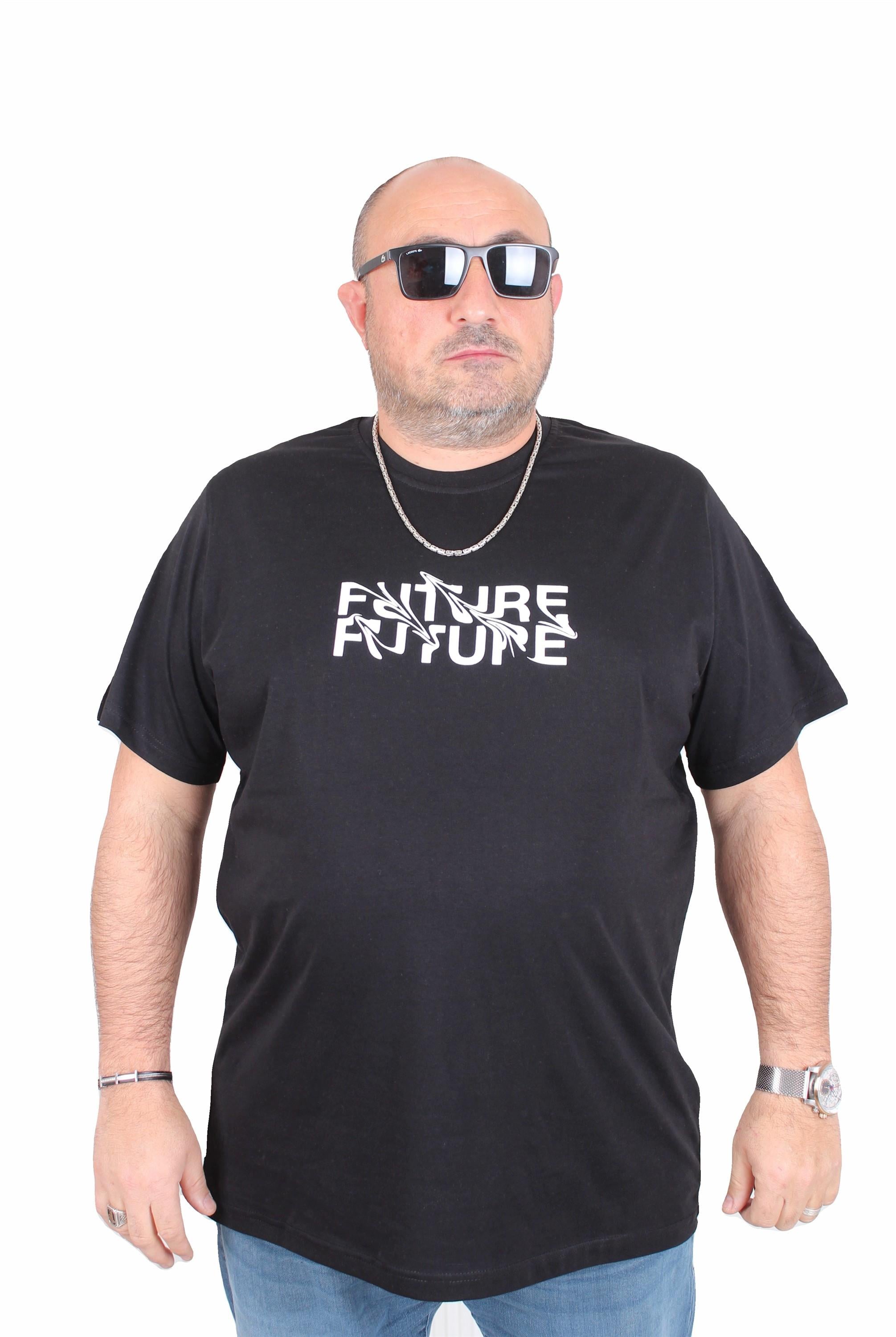 Mocgrande Erkek Büyük Beden Sıfır Yaka Tişört The Future 25138 SIYAH