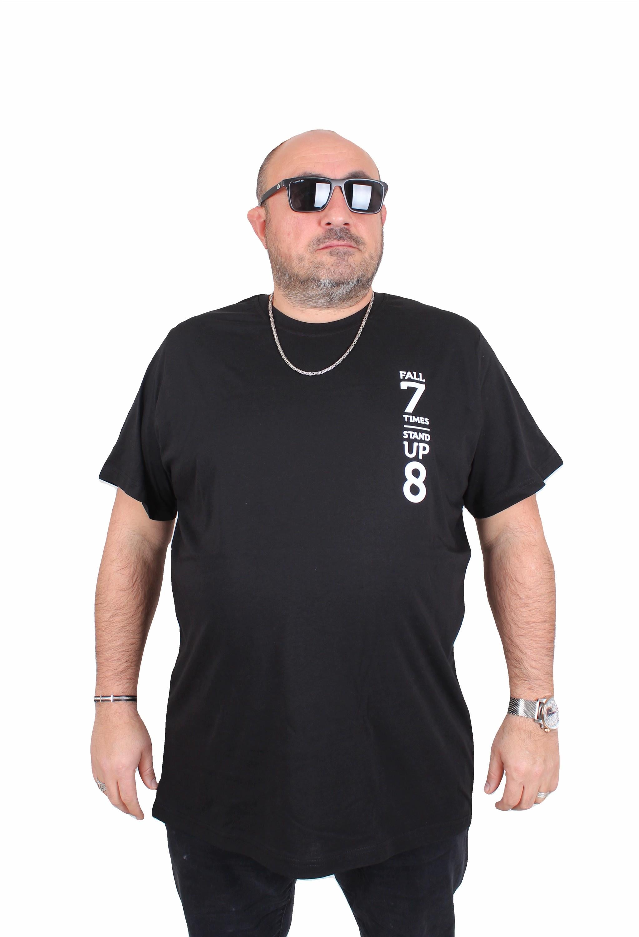Mocgrande Erkek Büyük Beden Sıfır Yaka Tişört Stand Up 25158 SIYAH