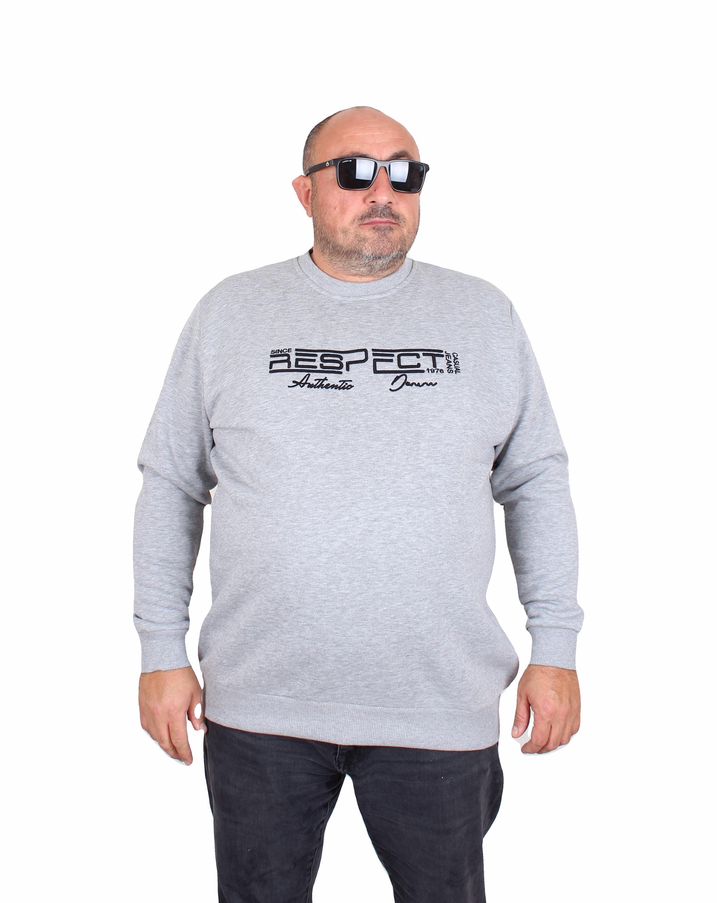 Mocgrande Erkek Büyük Beden Sıfır Yaka 3ip Sweat Respect 24205 GRI MELANJ