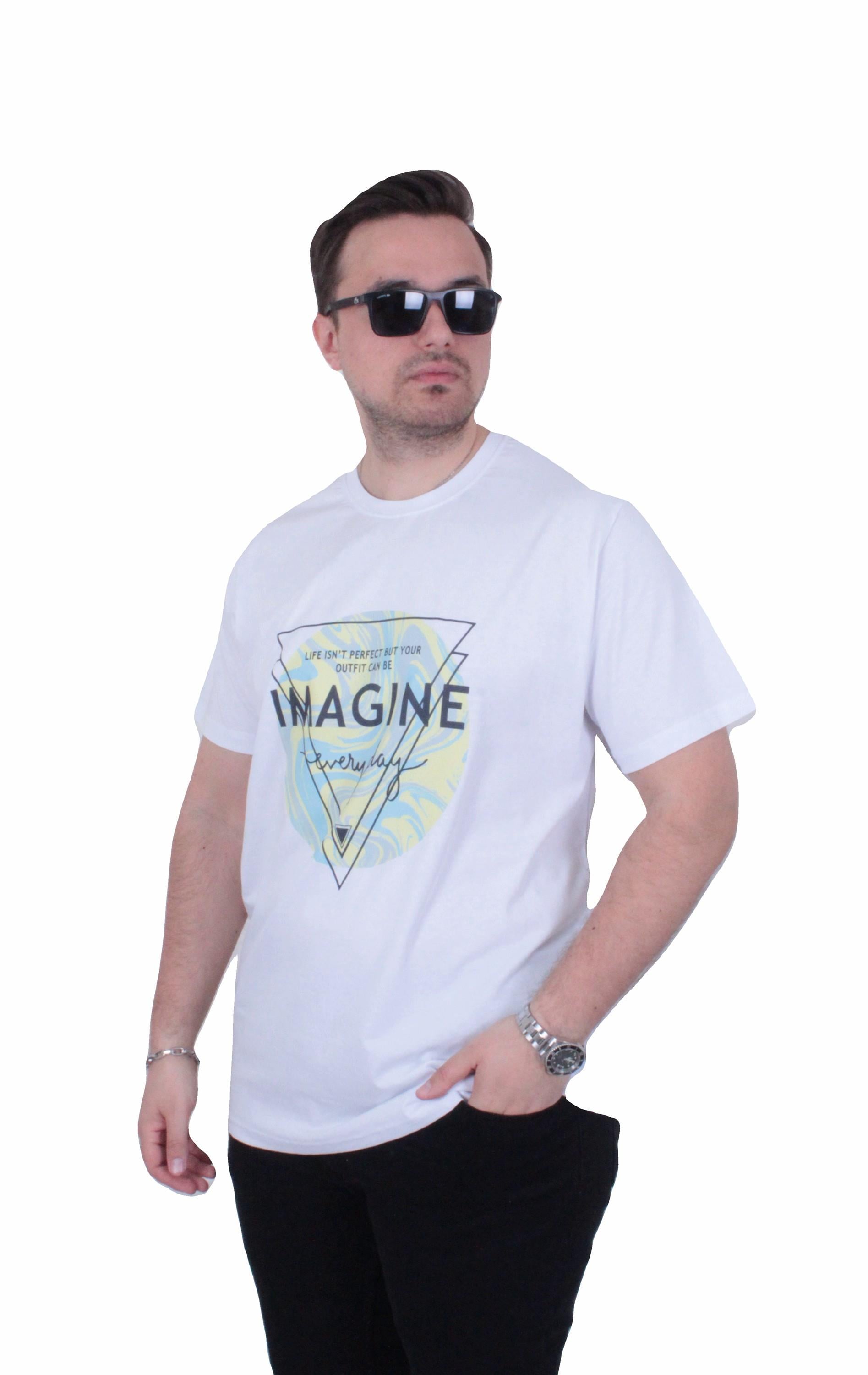 Mocgrande Erkek Büyük Beden Sıfır Yaka Tişört Imagine 26132 BEYAZ