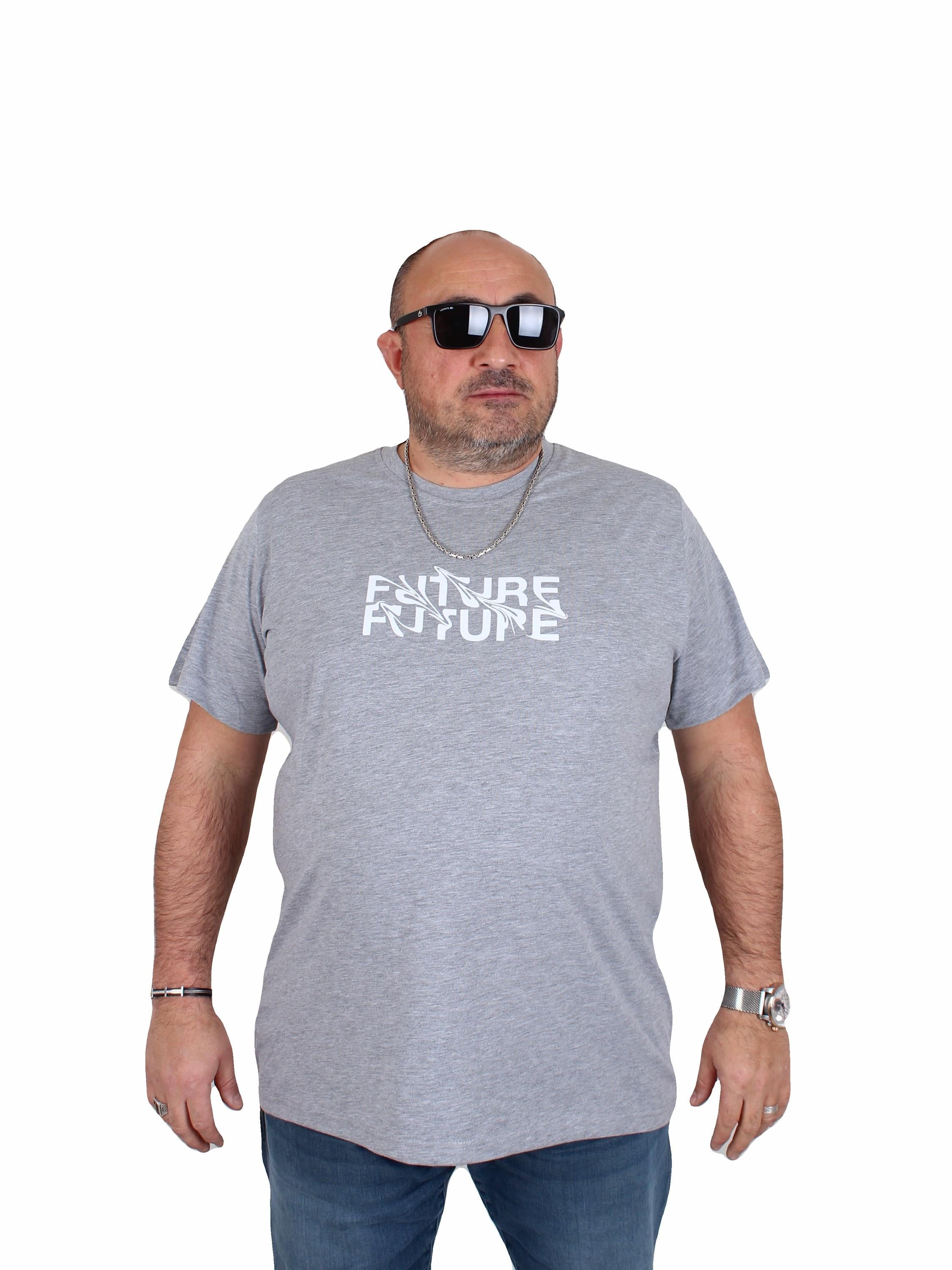 Mocgrande Erkek Büyük Beden Sıfır Yaka Tişört The Future 25138 GRI MELANJ