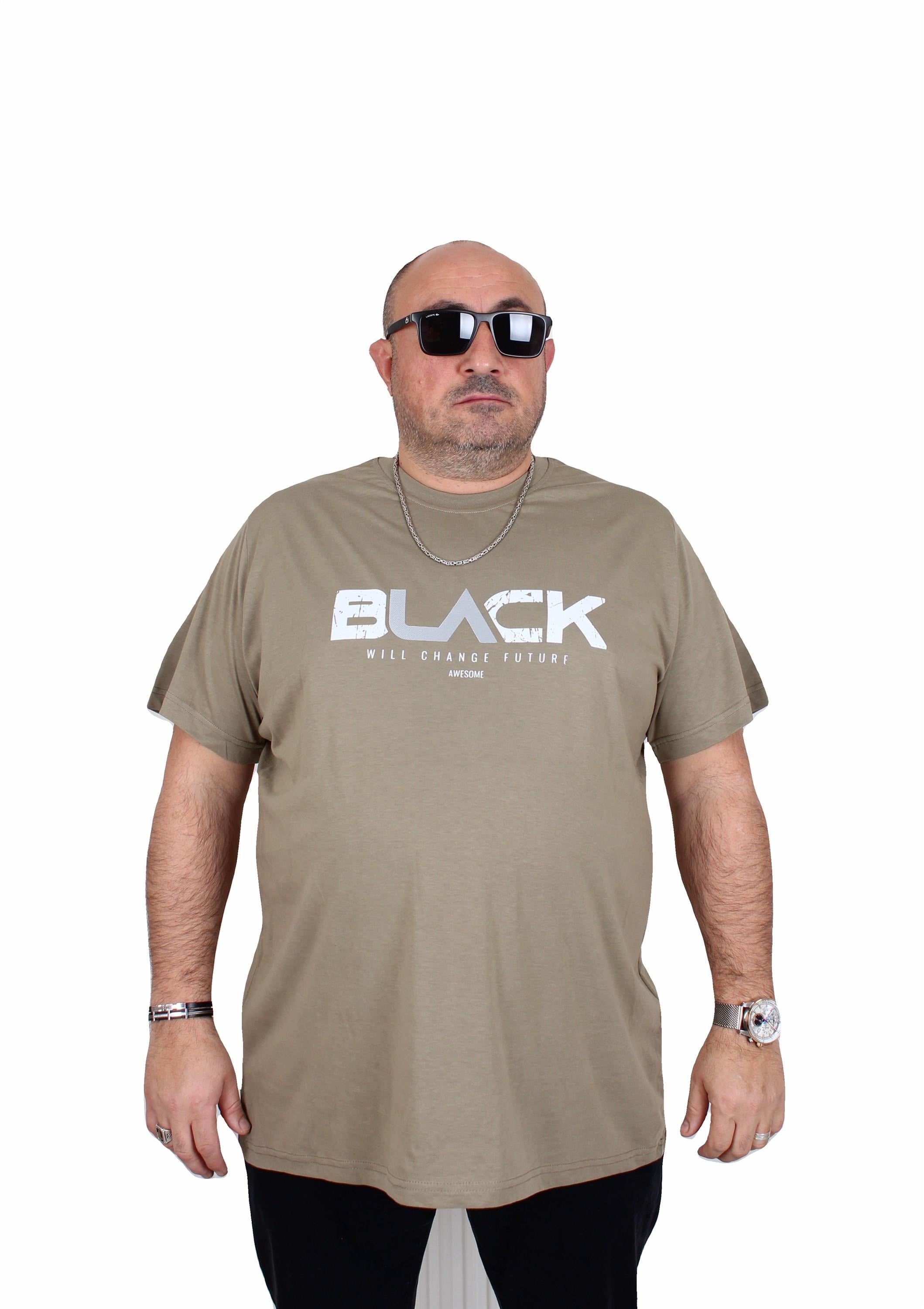 Mocgrande Erkek Büyük Beden Sıfır Yaka Tişört Black 25176 HAKI