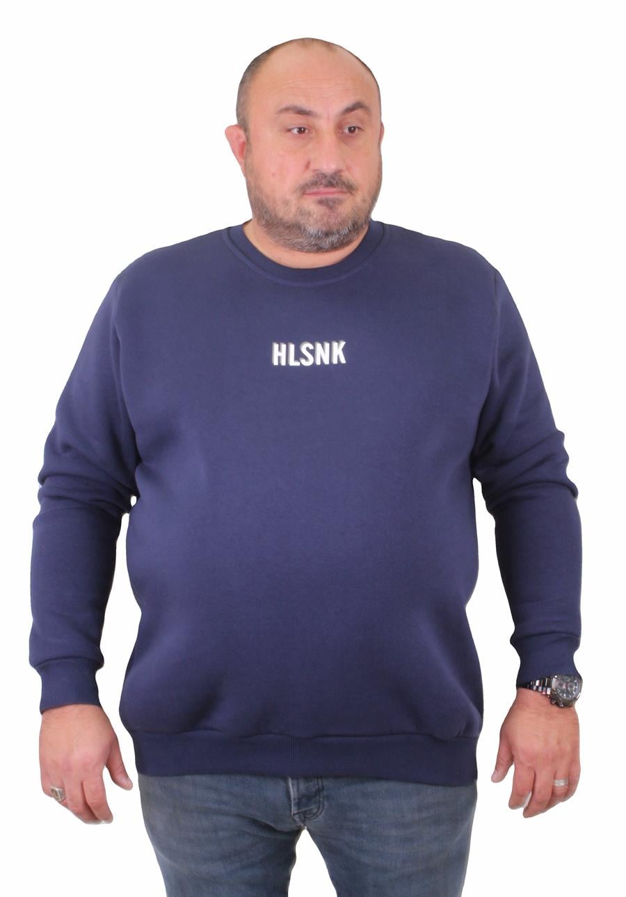 Mocgrande Erkek Büyük Beden Sıfır Yaka Sweat Hlsnk 23204 INDIGO