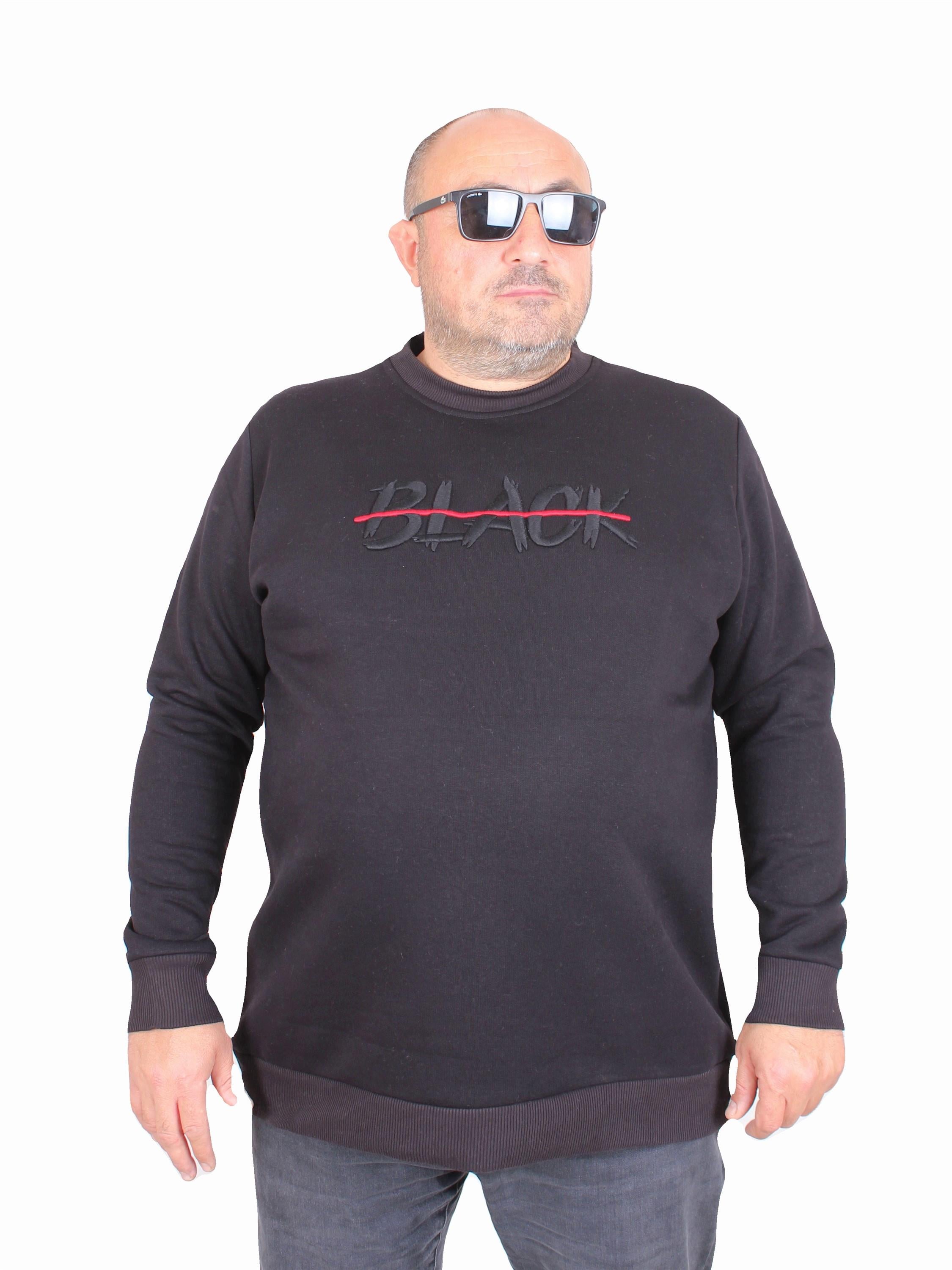 Mocgrande Erkek Büyük Beden Sıfır Yaka 3ip Sweat Black 24202 SIYAH