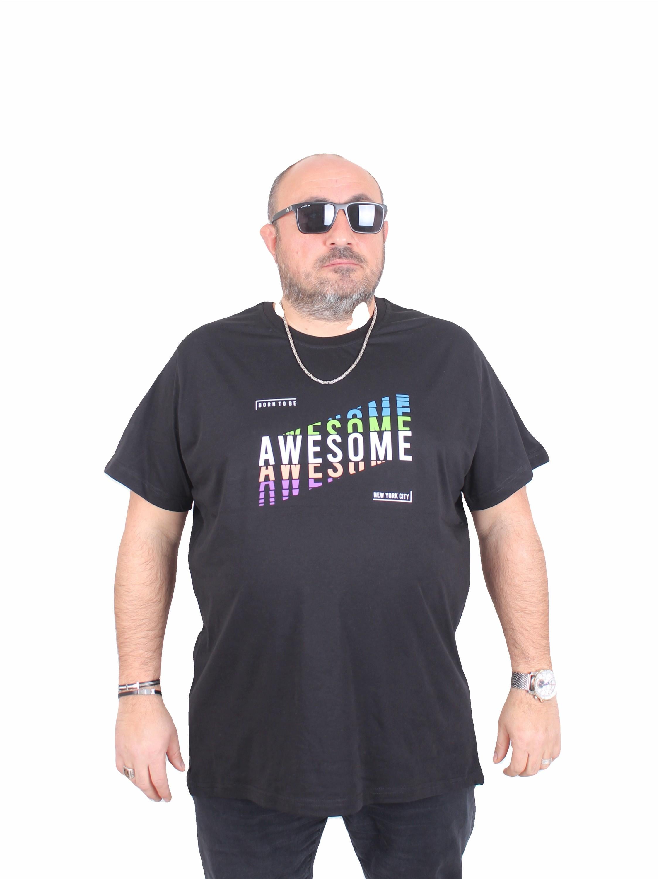 Mocgrande Erkek Büyük Beden Sıfır Yaka Tişört Awesome 25164 SIYAH