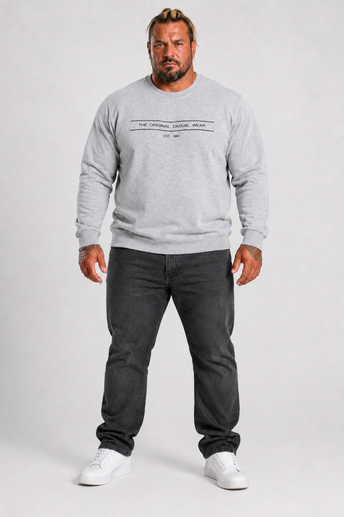 Mocgrande Erkek Büyük Beden Sıfır Yaka 3ip Sweat Original 24203 GRI MELANJ