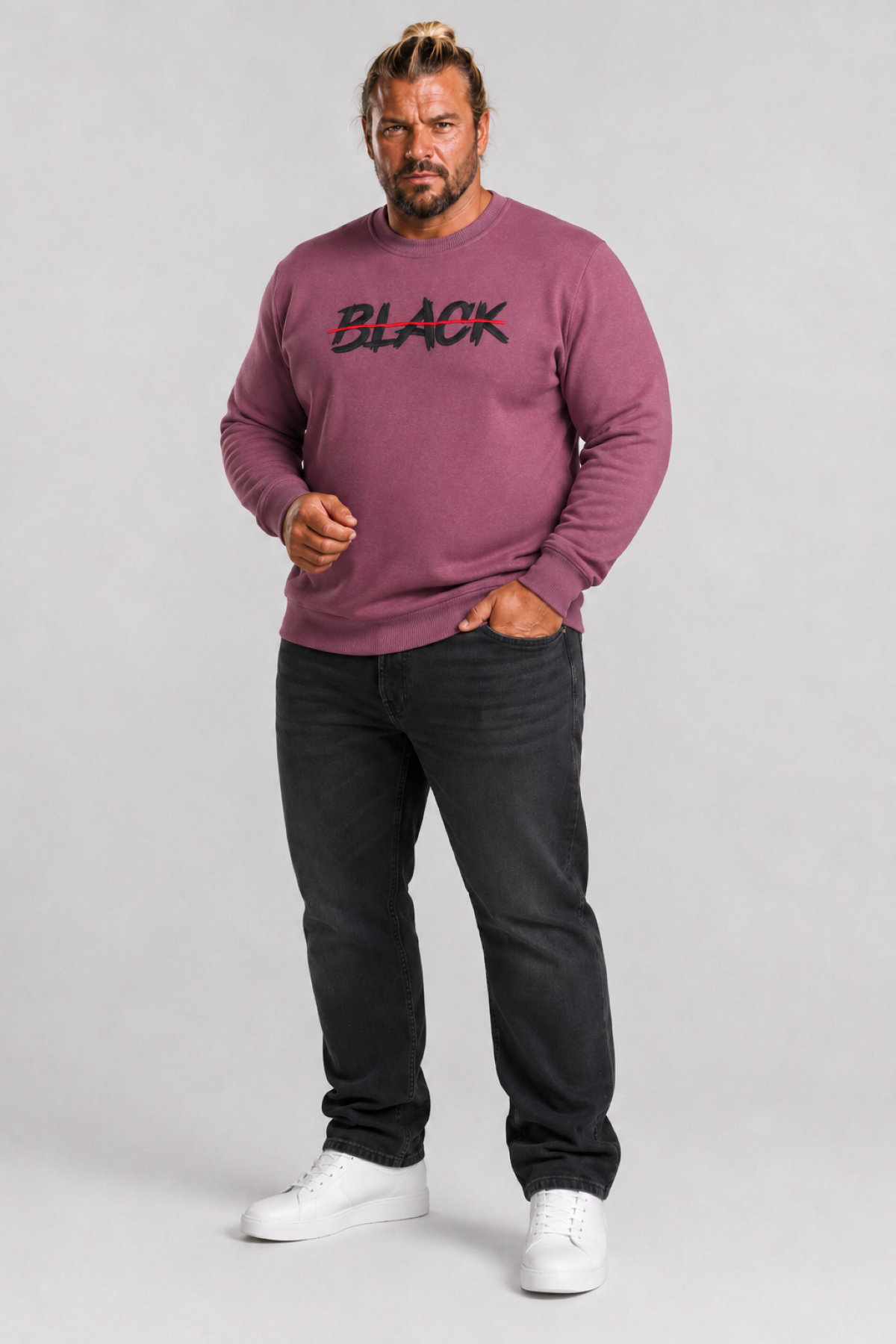 Mocgrande Erkek Büyük Beden Sıfır Yaka 3ip Sweat Black 24202 Eflatun