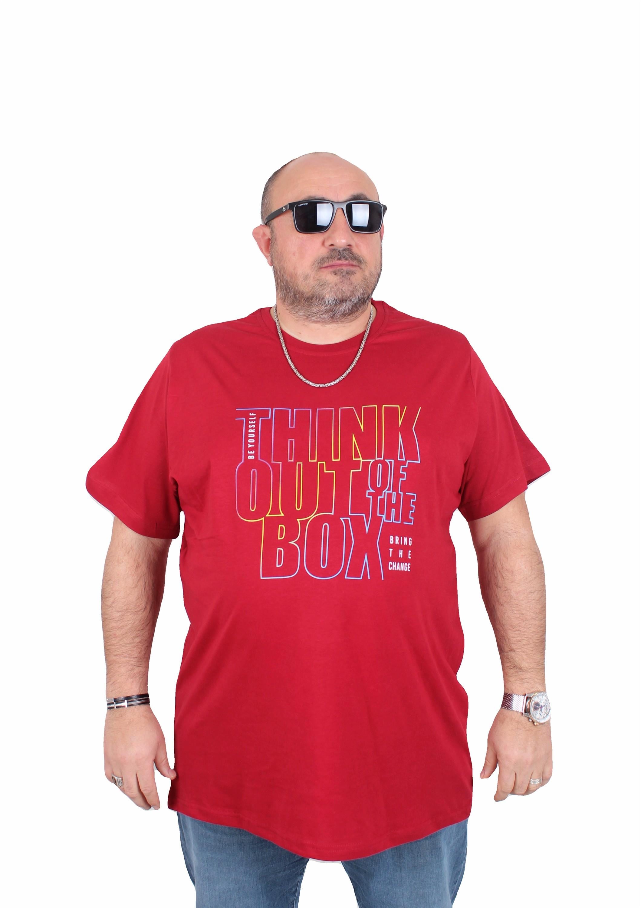 Mocgrande Erkek Büyük Beden Sıfır Yaka Tişört Think Out Box 25163 BORDO