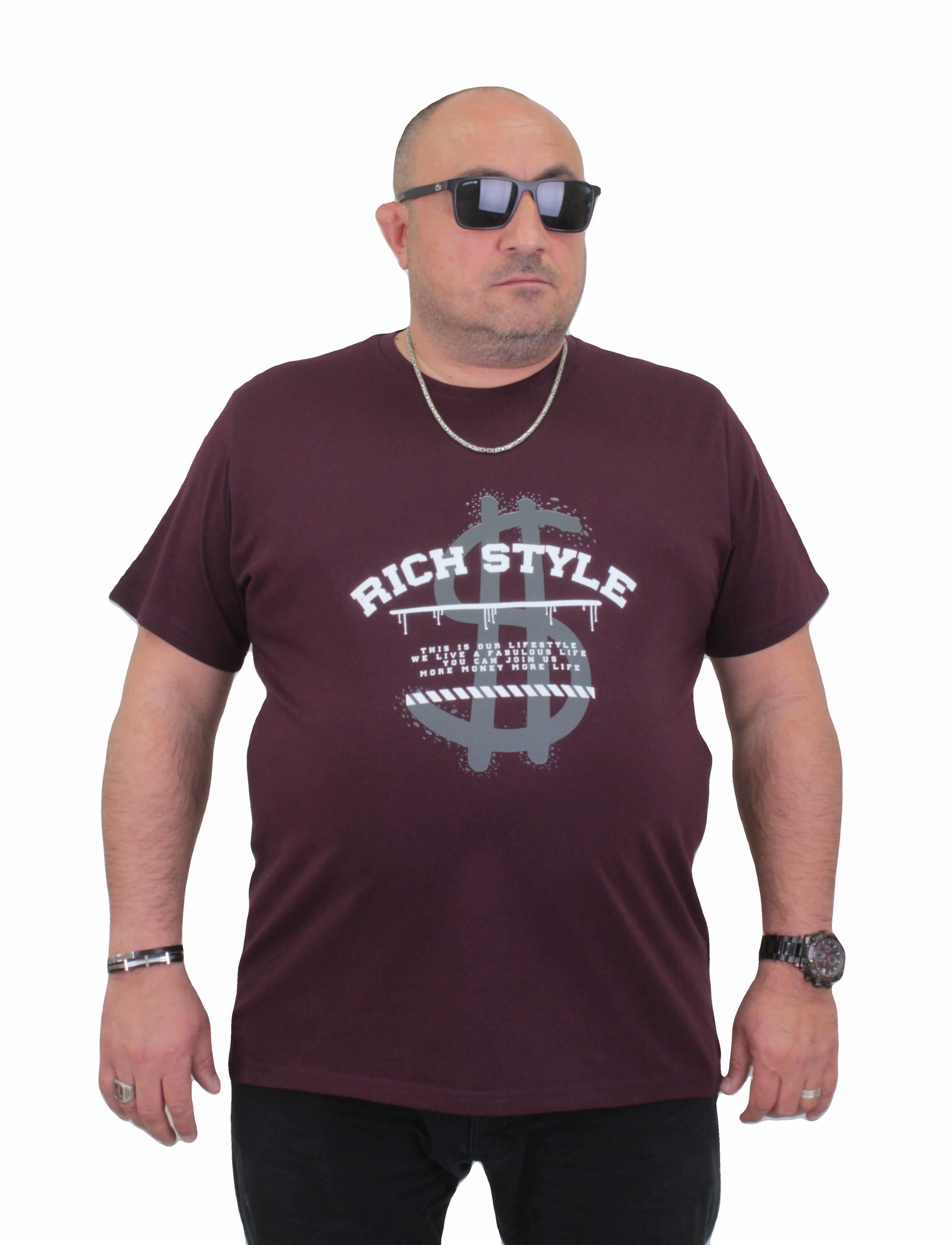 Mocgrande Erkek Büyük Beden Sıfır Yaka Tişört Rich Style 24137 MURDUM