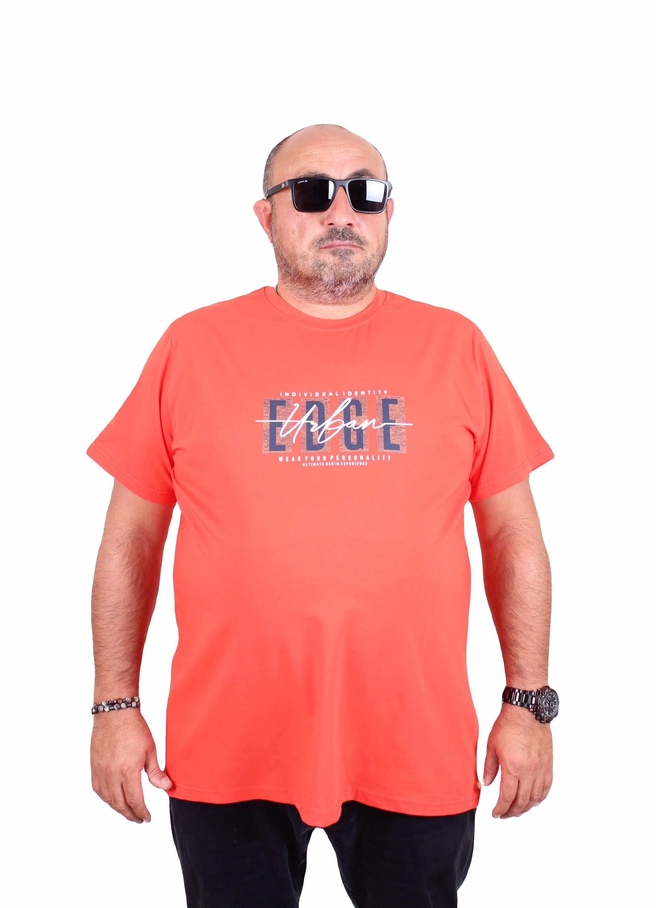 Mocgrande Erkek Büyük Beden Sıfır Yaka Tişört Edge 25190 Nar Çiçeği