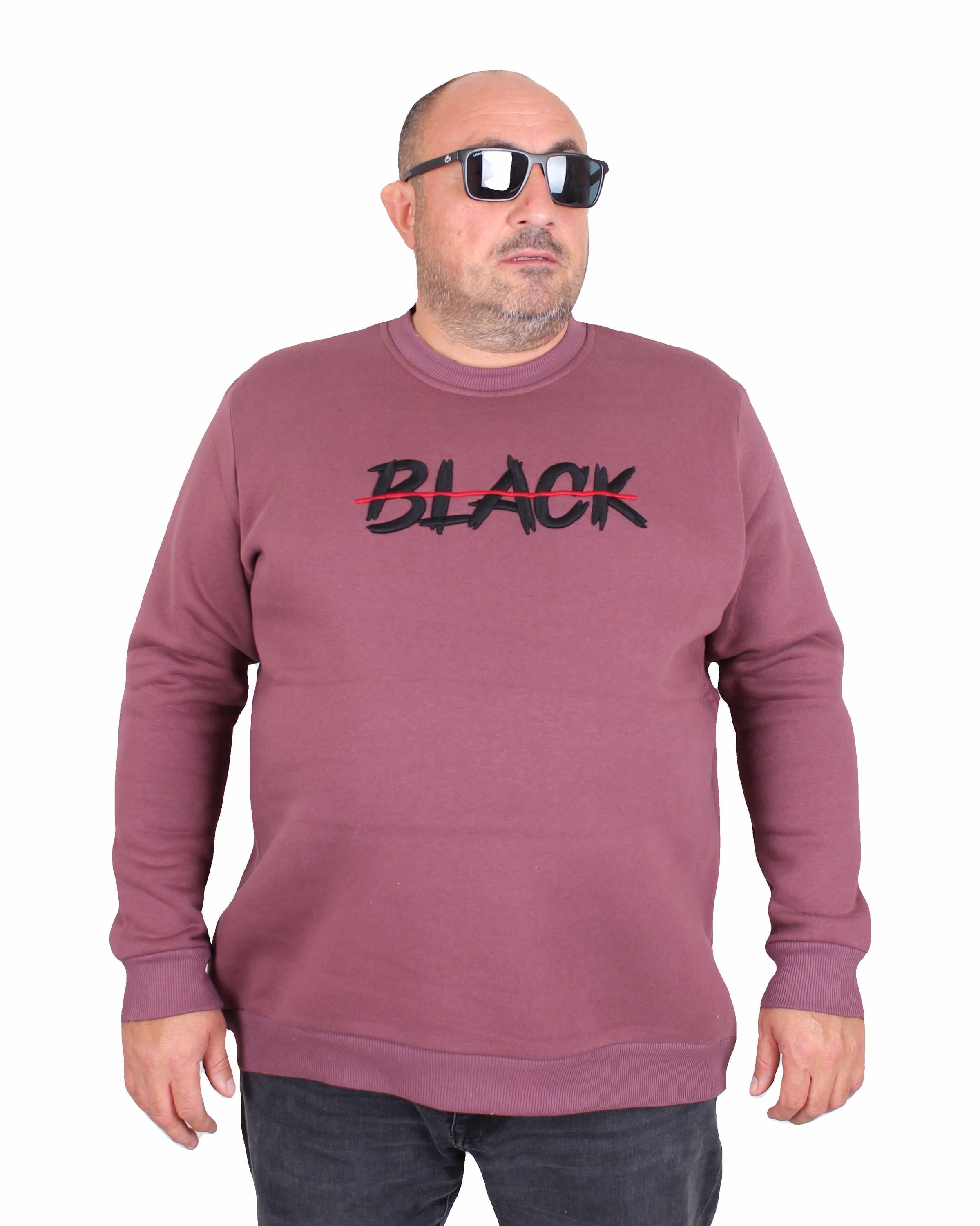 Mocgrande Erkek Büyük Beden Sıfır Yaka 3ip Sweat Black 24202 Eflatun
