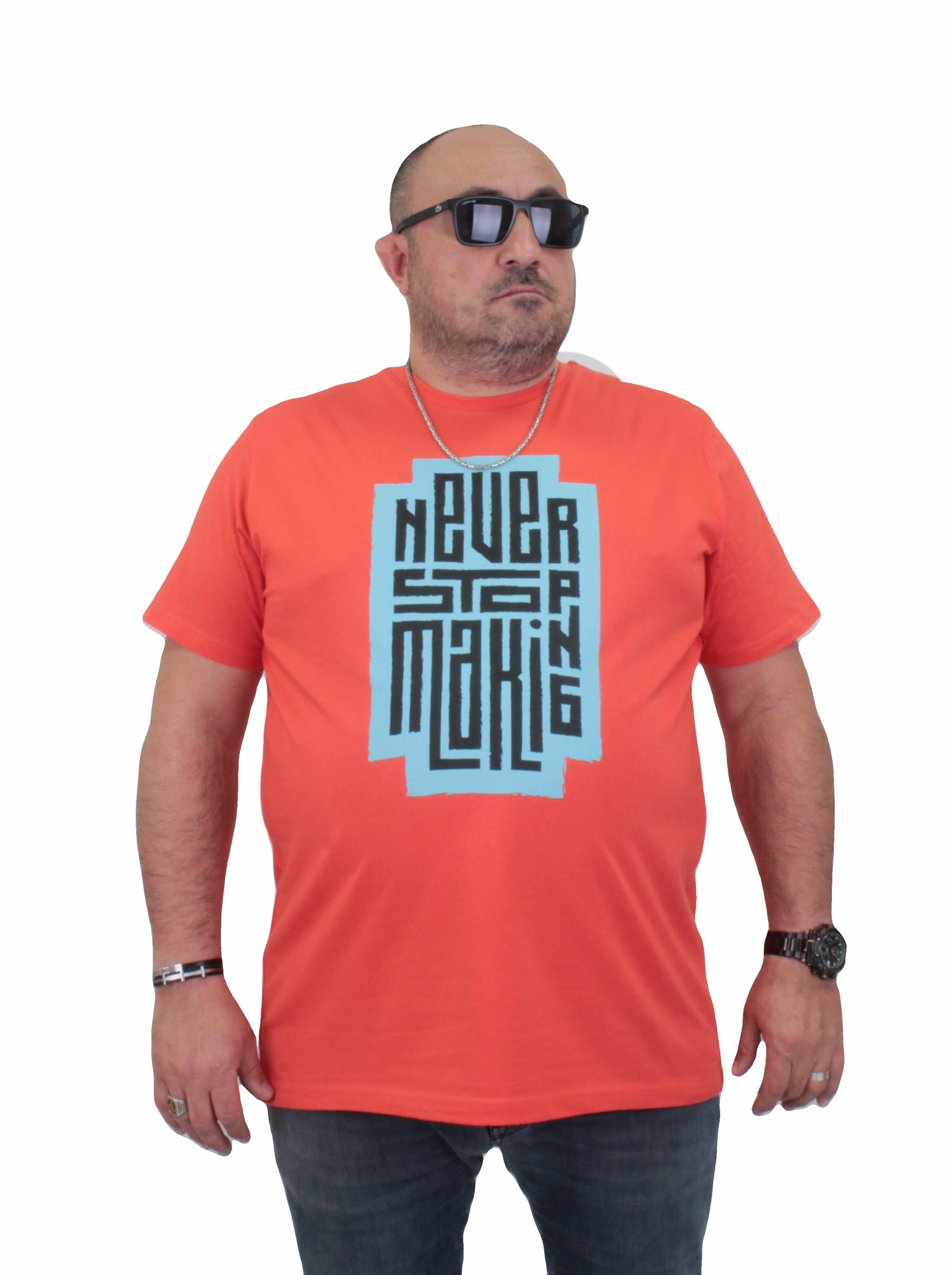 Mocgrande Erkek Büyük Beden Sıfır Yaka Tişört Never 24138 Nar Çiçeği