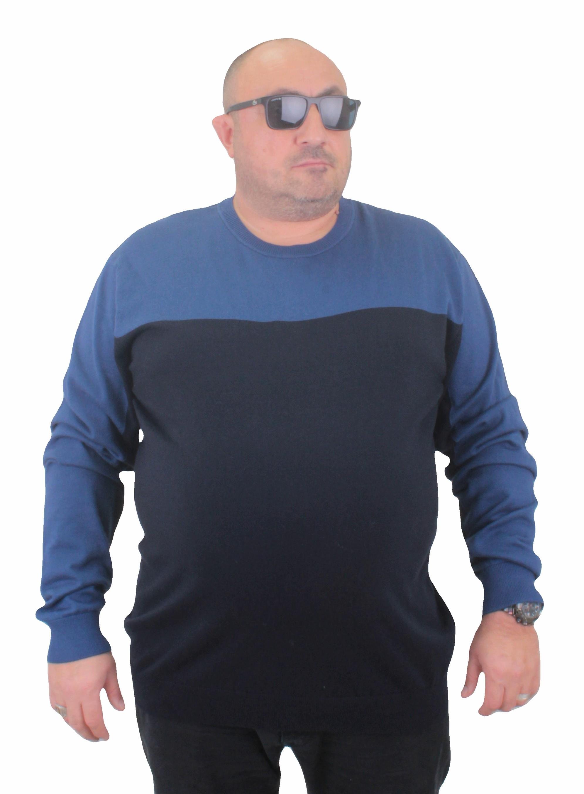 Mocgrande Erkek Büyük Beden Sıfır Yaka Çift Renk Triko Kazak 23751 INDIGO