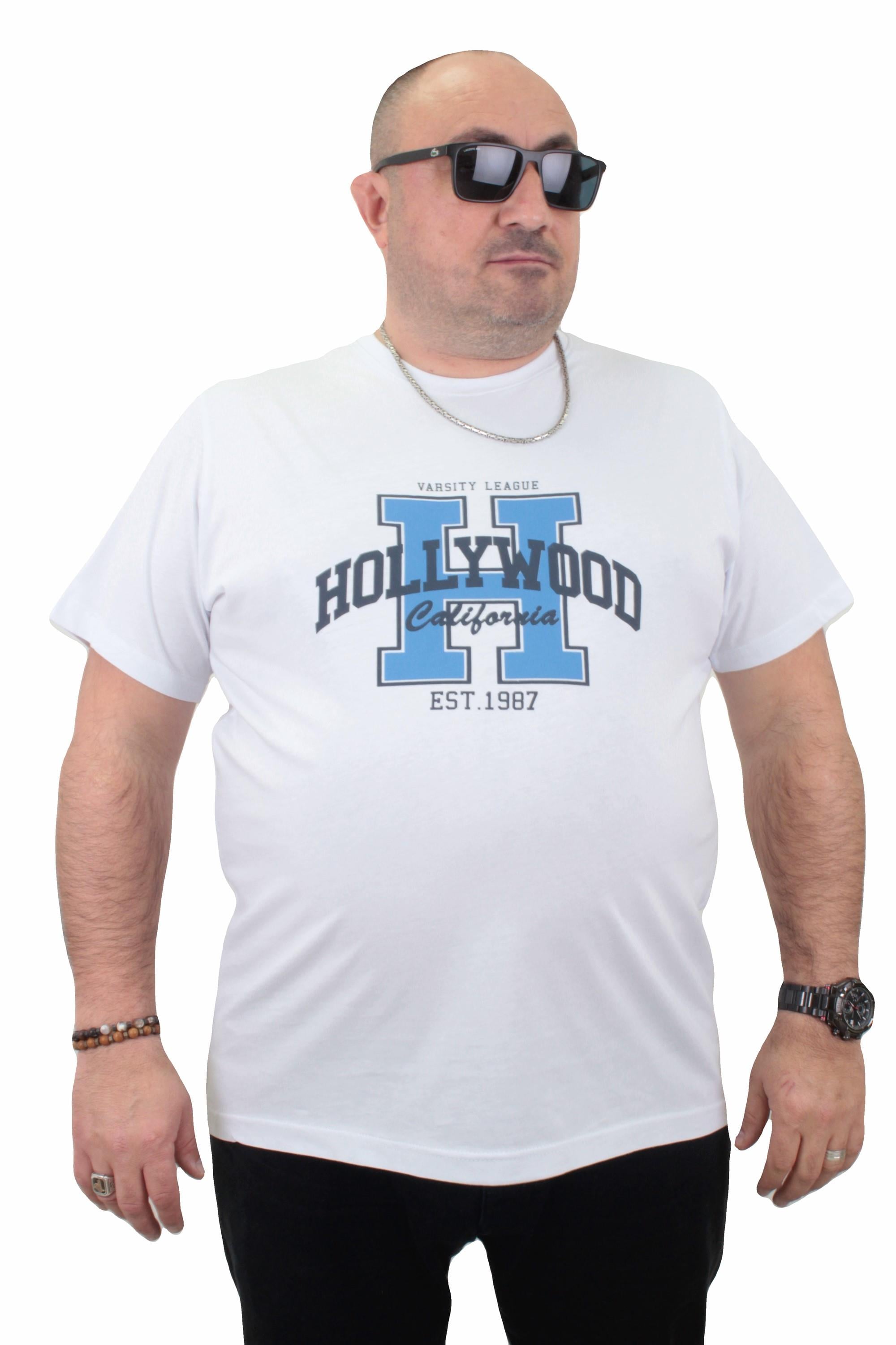 Mocgrande Erkek Büyük Beden Sıfır Yaka Tişört Hollywood 23179 BEYAZ
