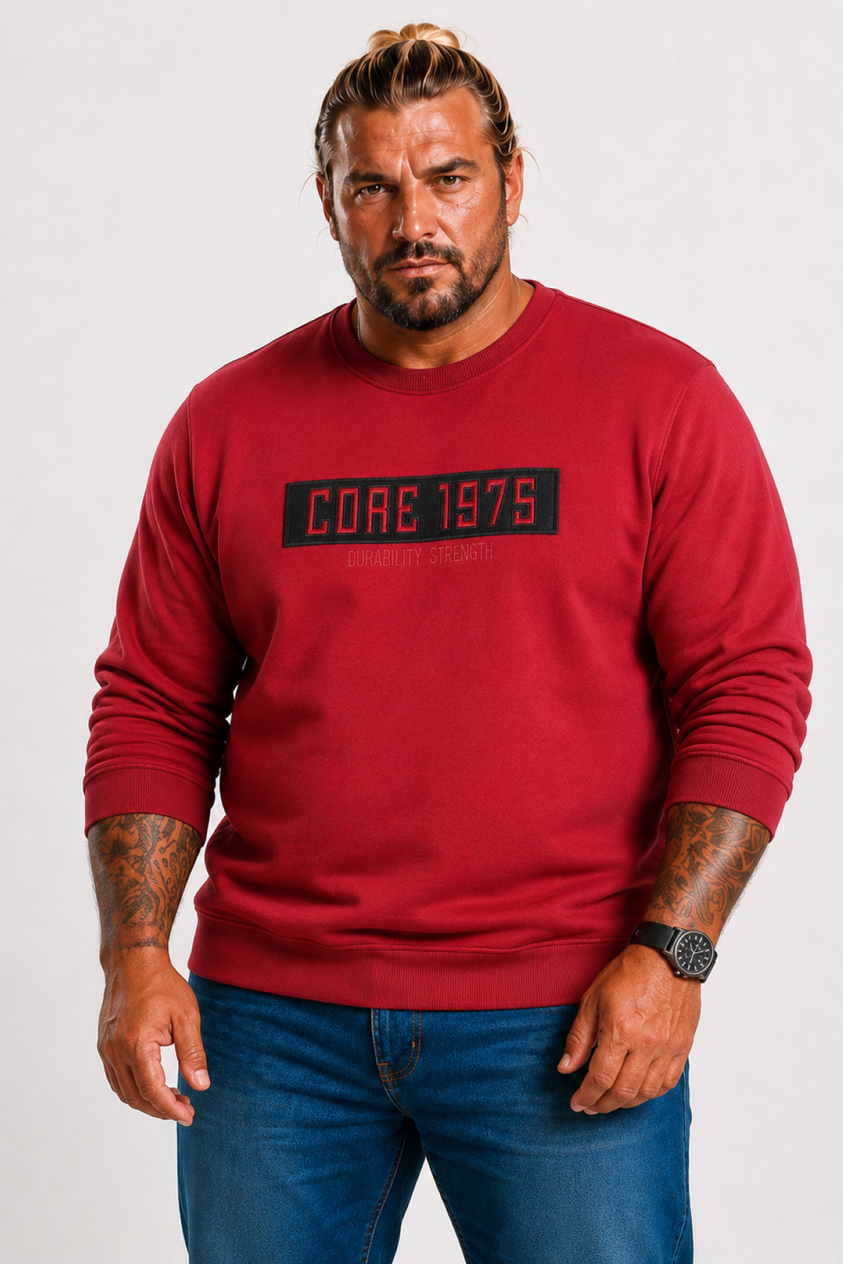 Mocgrande Erkek Büyük Beden Sıfır Yaka 3ip Sweat Core 1975 24209 BORDO