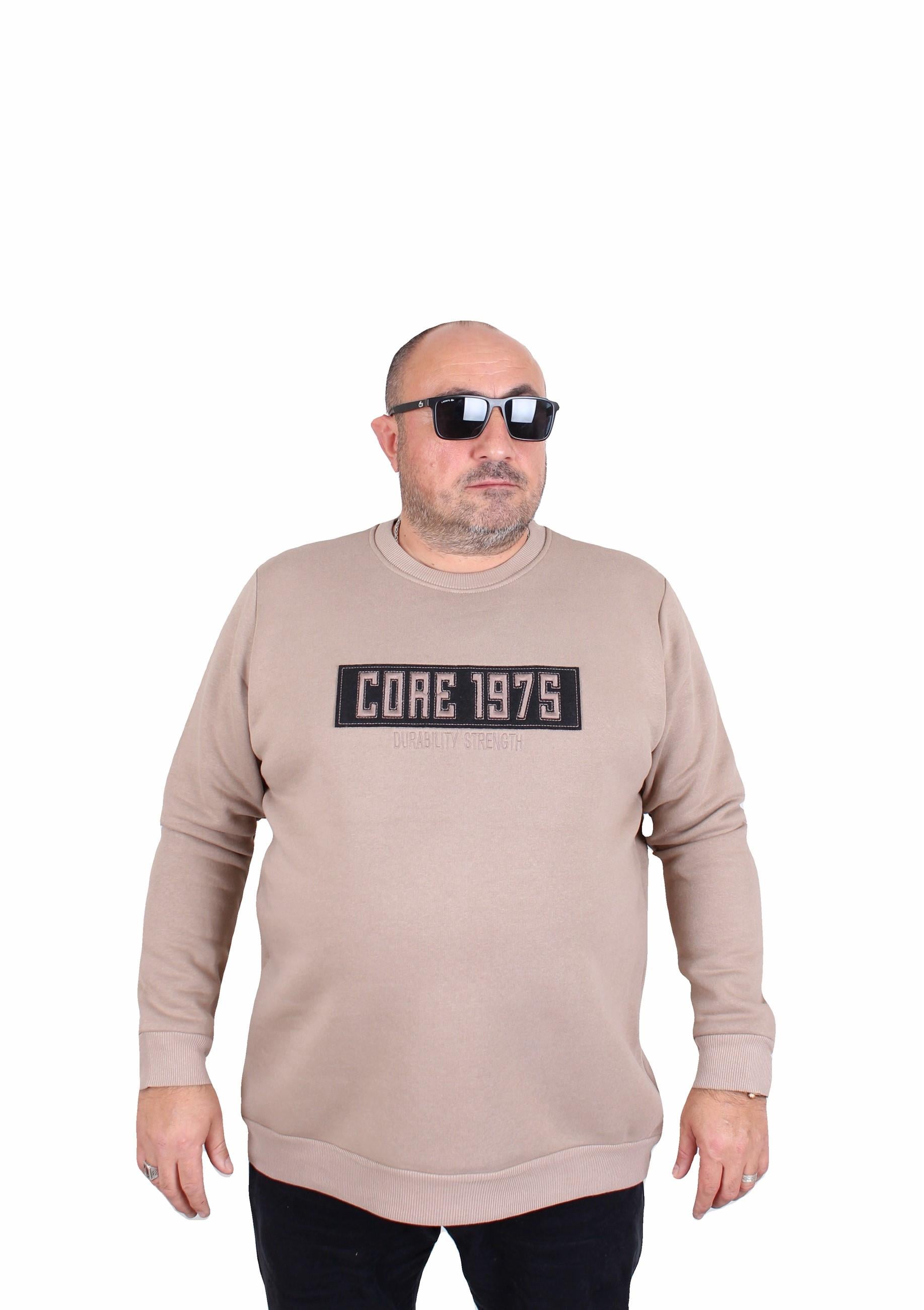 Mocgrande Erkek Büyük Beden Sıfır Yaka 3ip Sweat Core 1975 24209 CAMEL