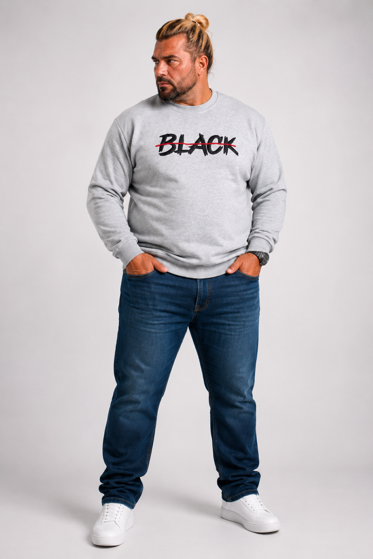 Mocgrande Erkek Büyük Beden Sıfır Yaka 3ip Sweat Black 24202 GRI MELANJ