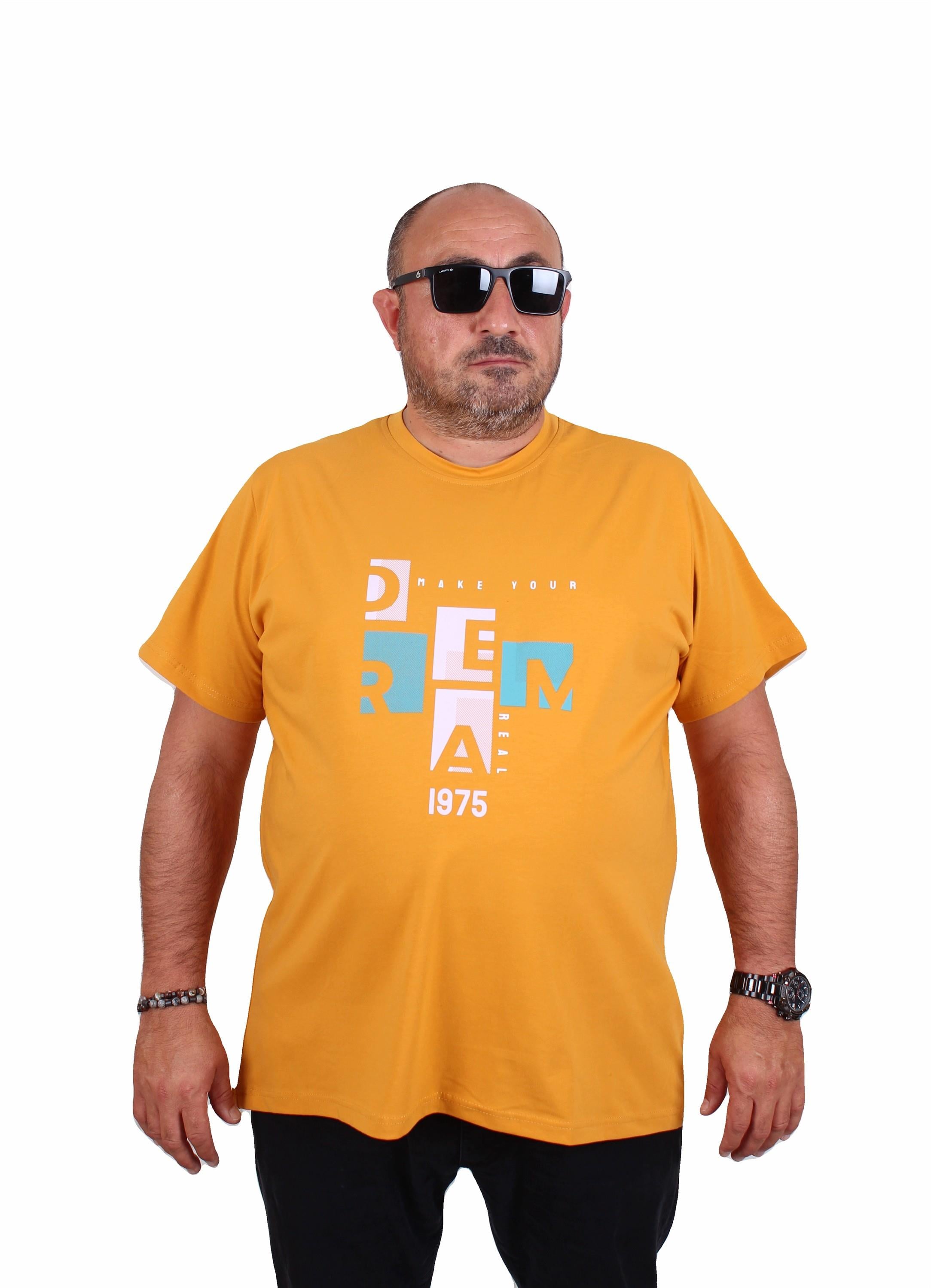 Mocgrande Erkek Büyük Beden Sıfır Yaka Tişört Dream 25183 HARDAL