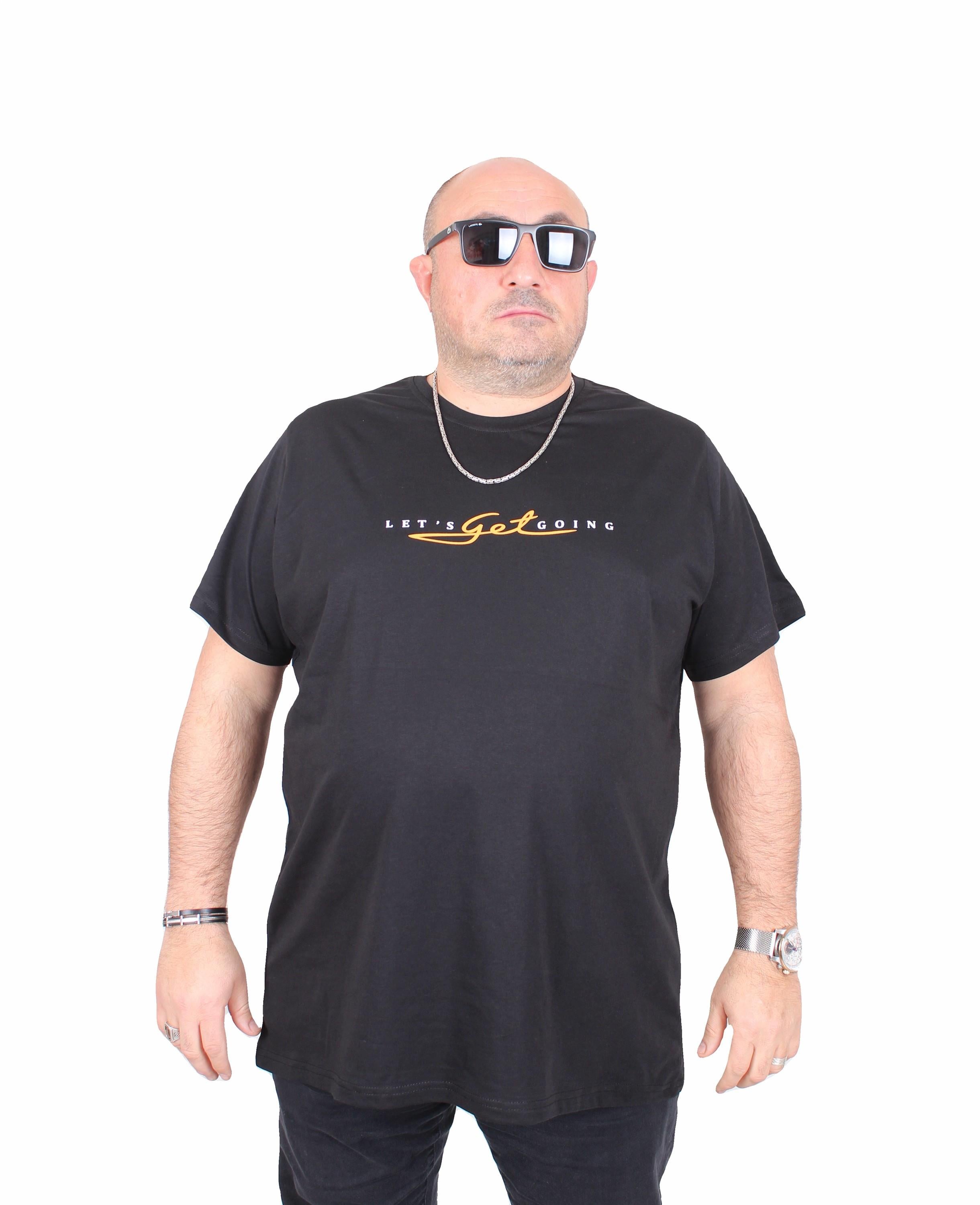Mocgrande Erkek Büyük Beden Sıfır Yaka Tişört Lets Get Going 25175 SIYAH