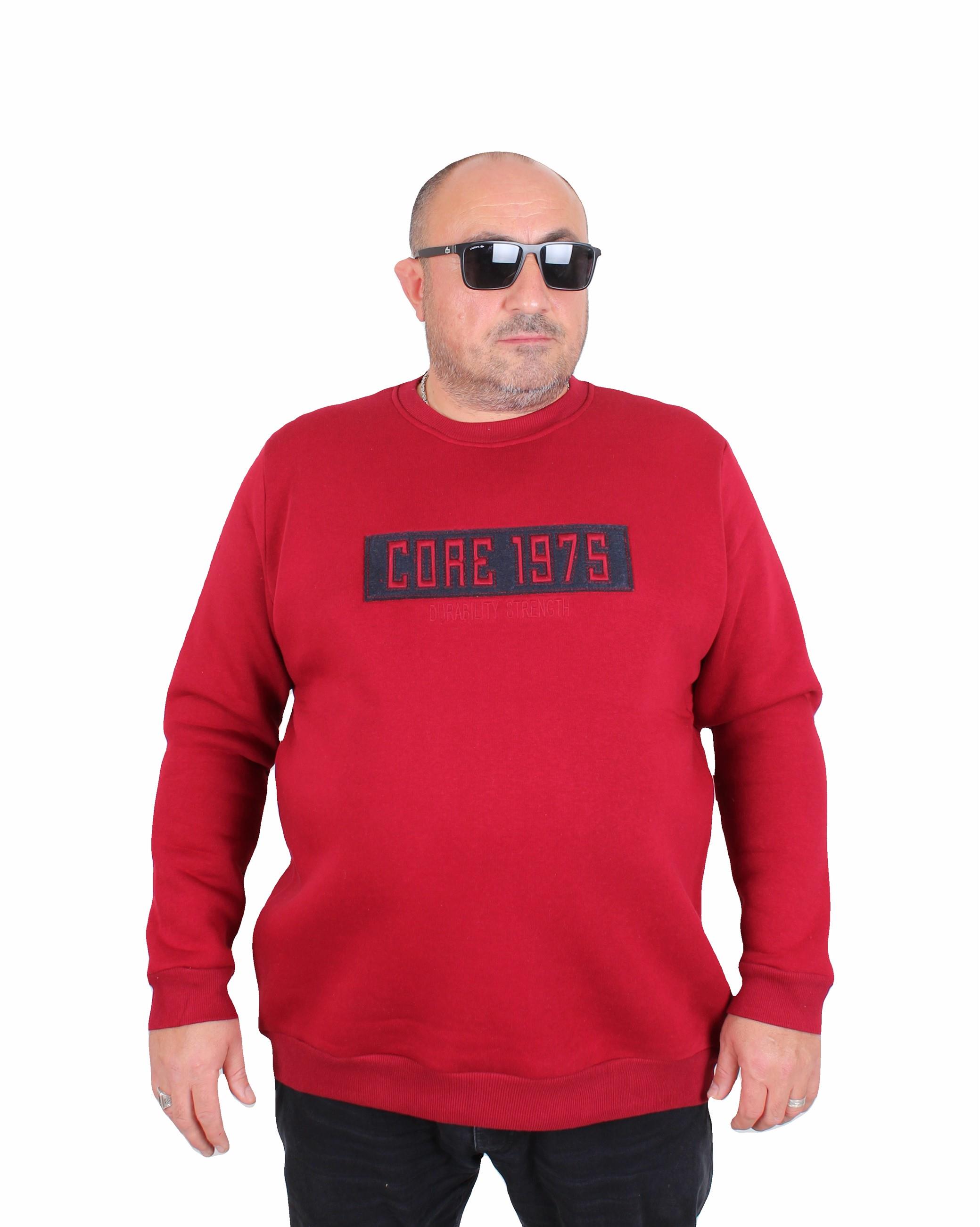 Mocgrande Erkek Büyük Beden Sıfır Yaka 3ip Sweat Core 1975 24209 BORDO