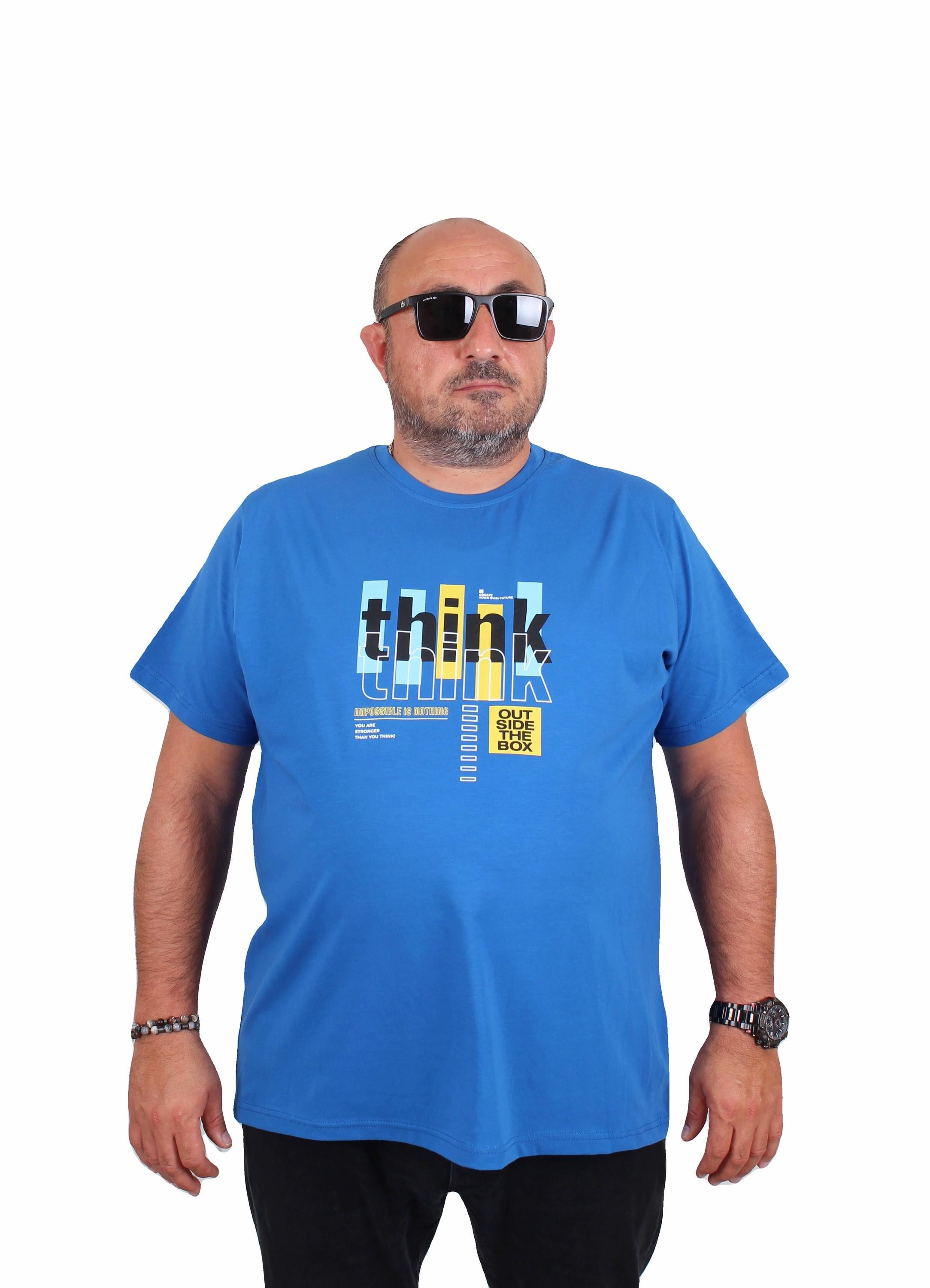 Mocgrande Erkek Büyük Beden Sıfır Yaka Tişört Think 25184 SAKS
