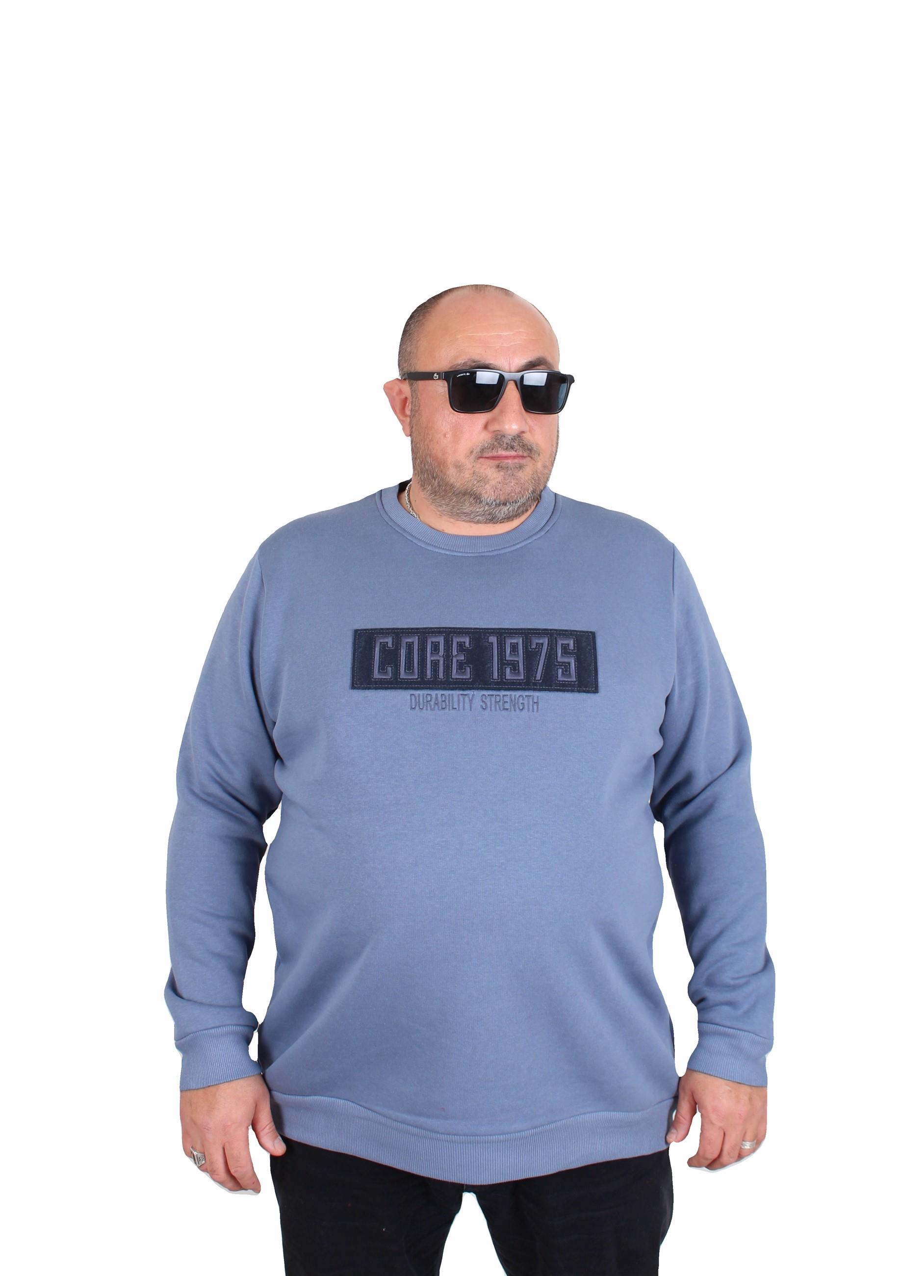 Mocgrande Erkek Büyük Beden Sıfır Yaka 3ip Sweat Core 1975 24209 MAVI